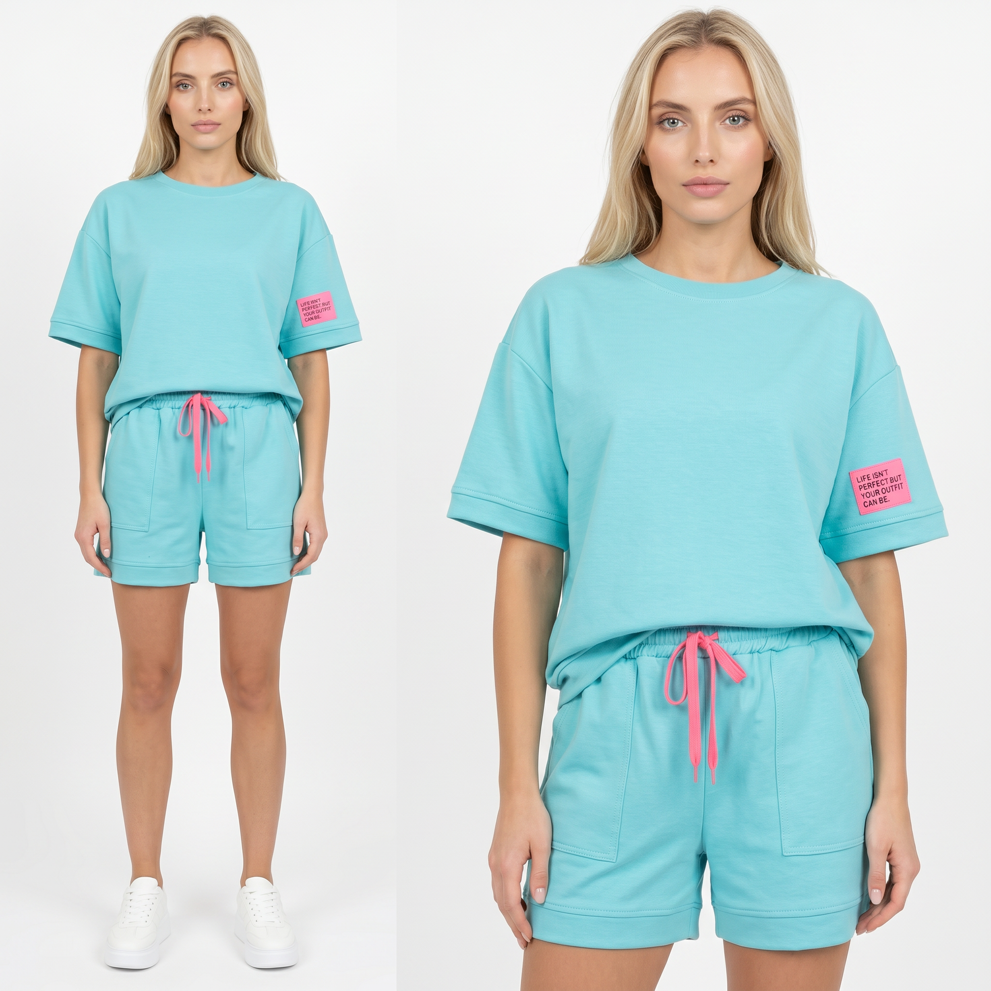 Komplet dresowy damski Pink Fashion - Bluza/Szorty Niebieski - W251027