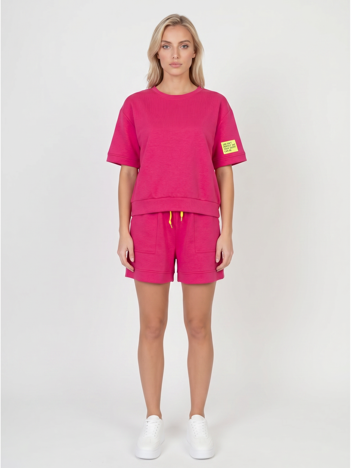 Komplet dresowy damski Pink Fashion - Bluza/Szorty Różowy - W251027
