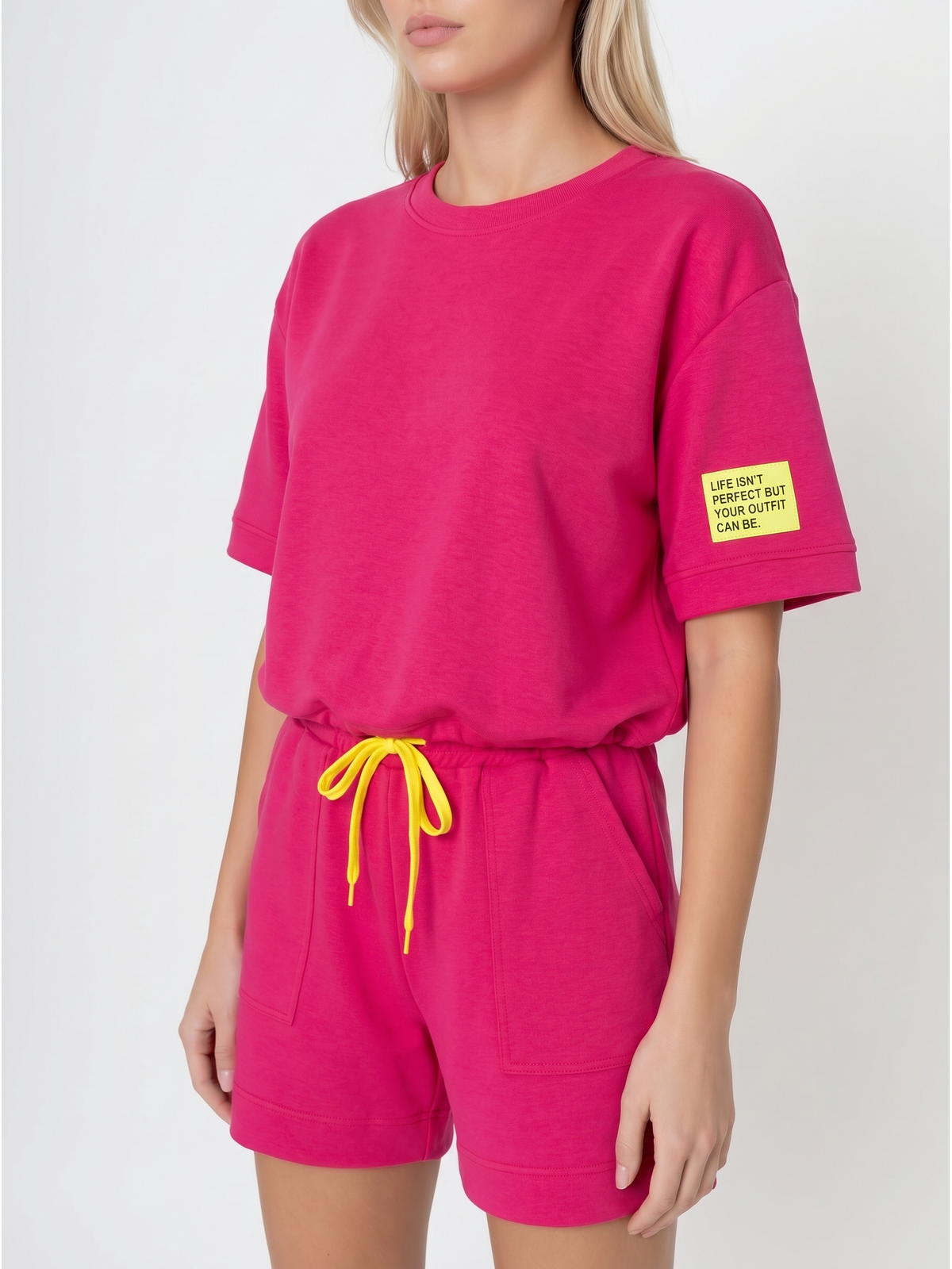 Komplet dresowy damski Pink Fashion - Bluza/Szorty Różowy - W251027