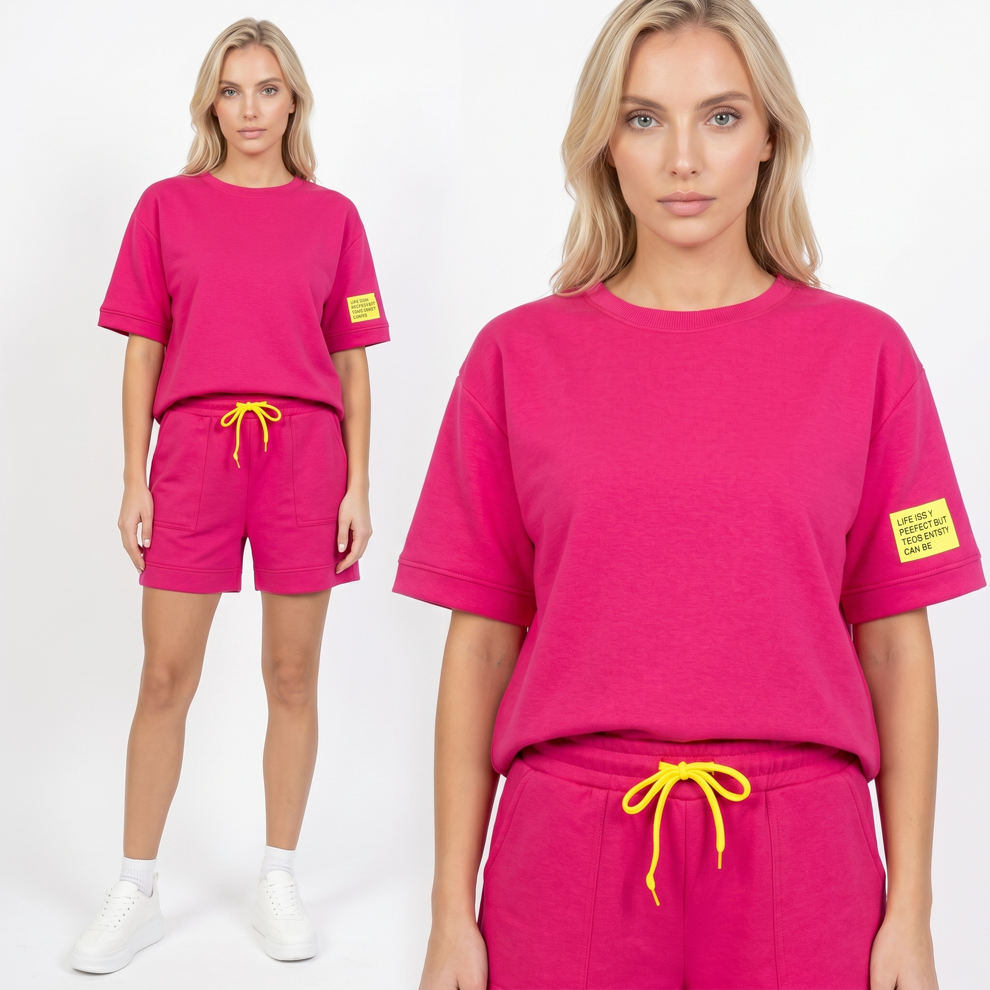Komplet dresowy damski Pink Fashion - Bluza/Szorty Różowy - W251027