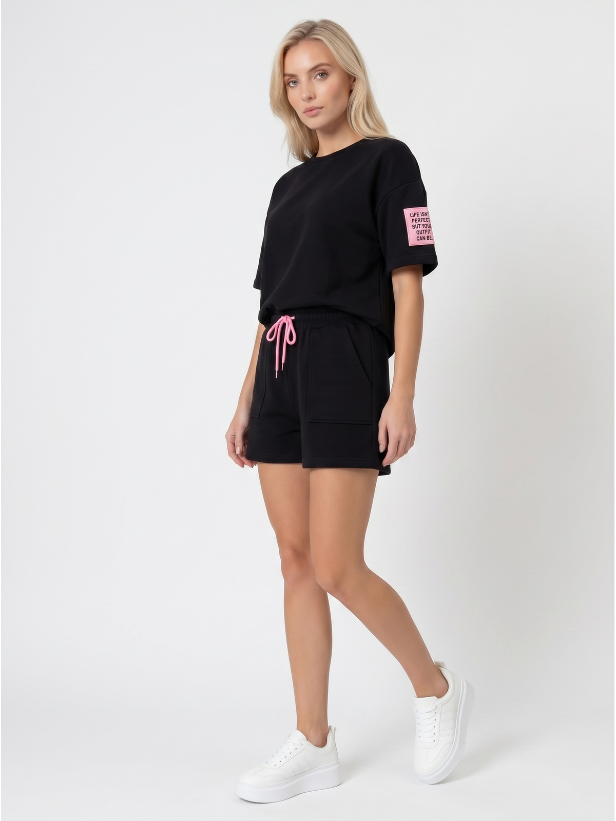 Komplet dresowy damski Pink Fashion - Bluza/Szorty Czarny - W251027