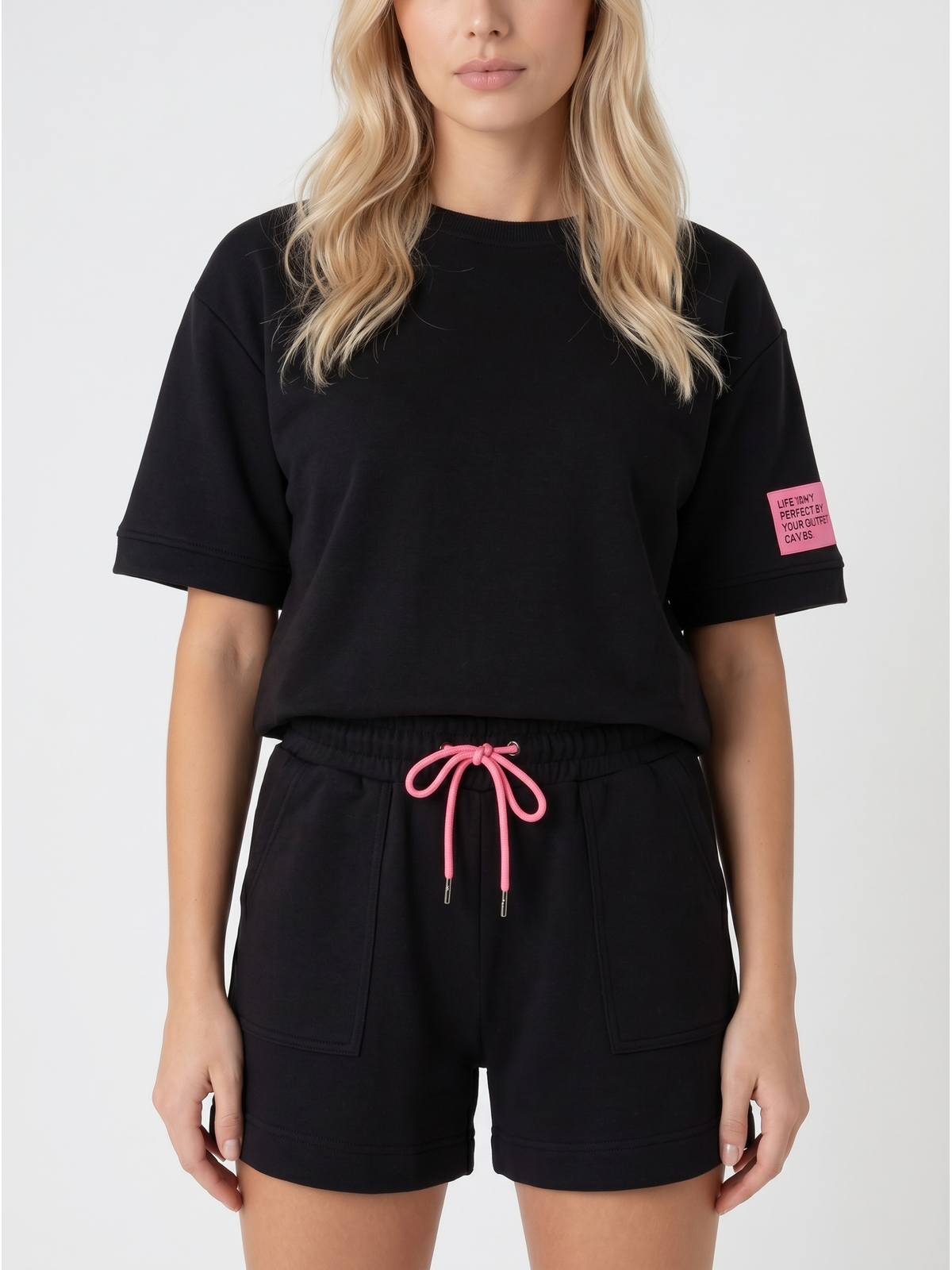 Komplet dresowy damski Pink Fashion - Bluza/Szorty Czarny - W251027