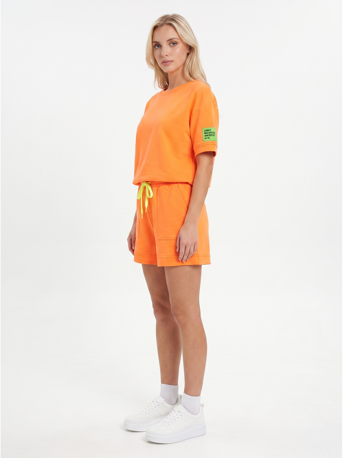 Komplet dresowy damski Pink Fashion - Bluza/Szorty Pomarańczowy - W251027
