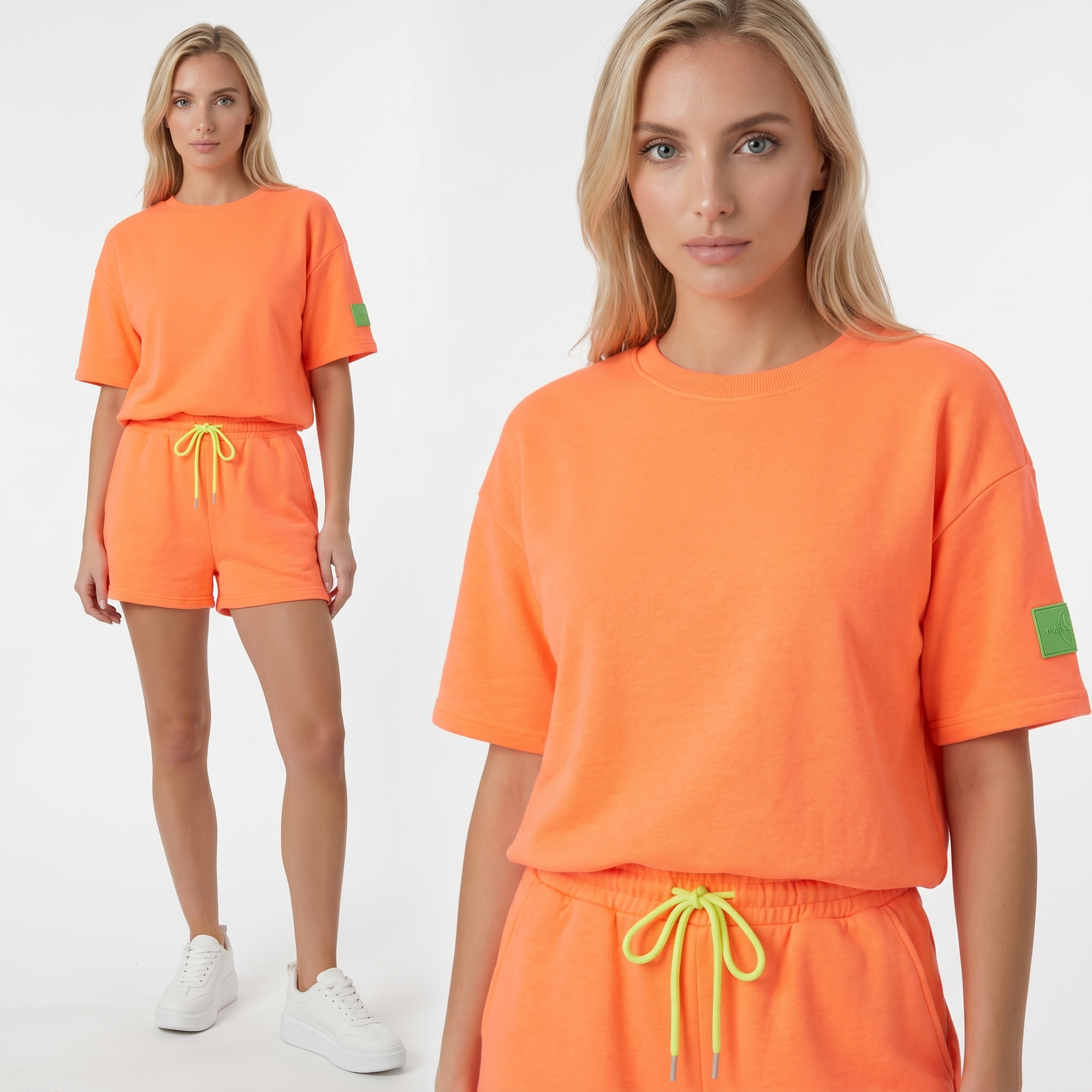 Komplet dresowy damski Pink Fashion - Bluza/Szorty Pomarańczowy - W251027