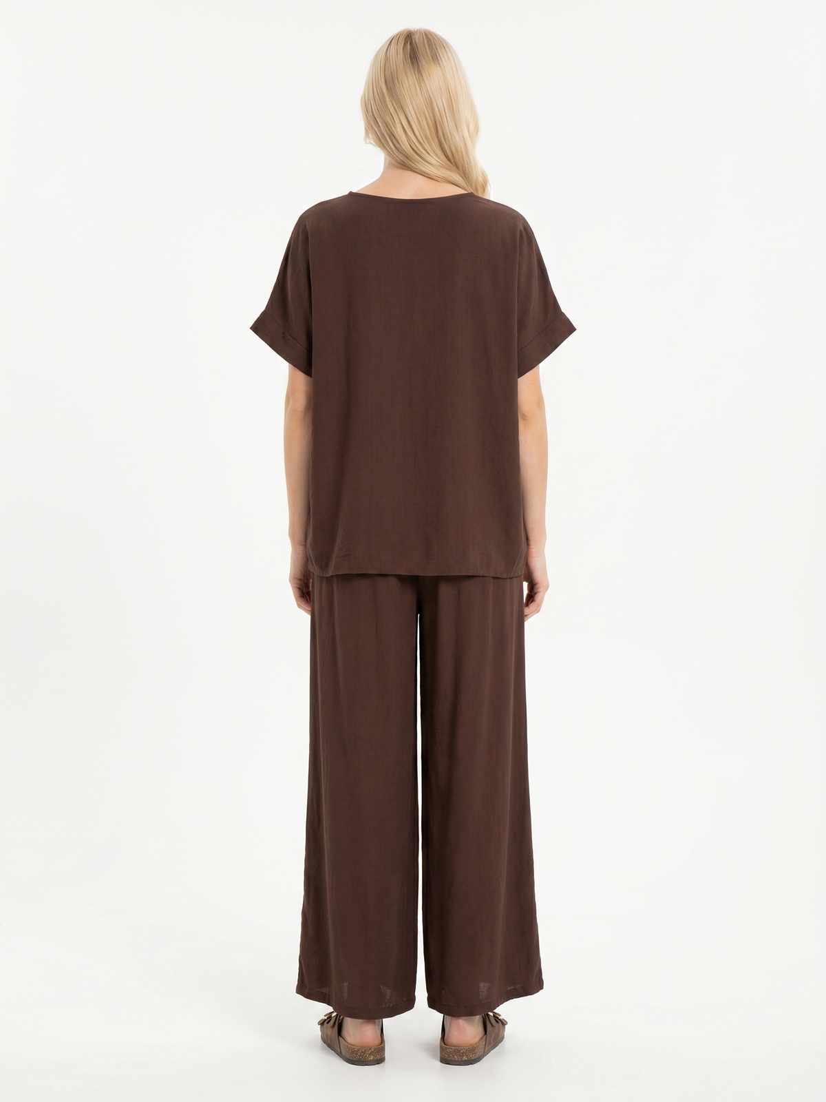 Letni damski komplet Pnk Fashion Bluzka/Spodnie Czekoladowy - W250730