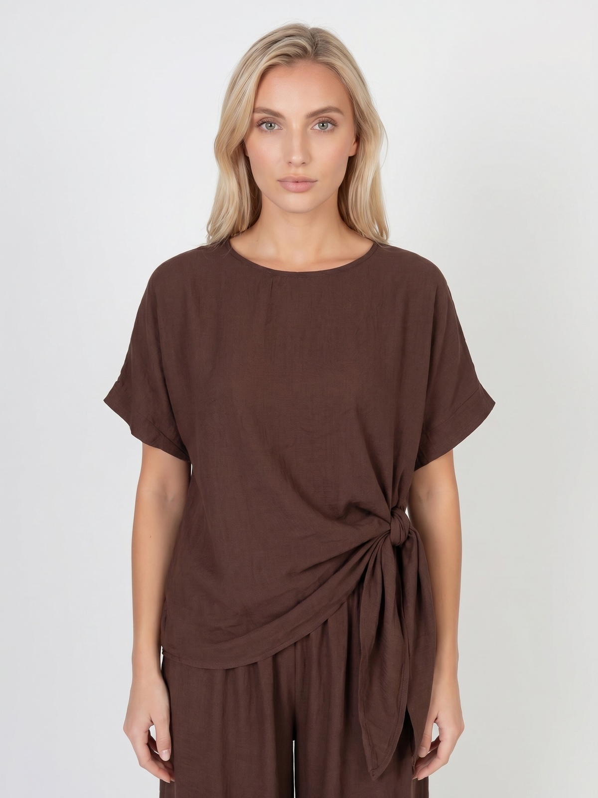 Letni damski komplet Pnk Fashion Bluzka/Spodnie Czekoladowy - W250730