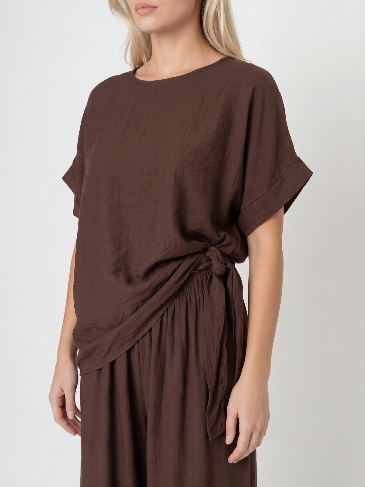 Letni damski komplet Pnk Fashion Bluzka/Spodnie Czekoladowy - W250730