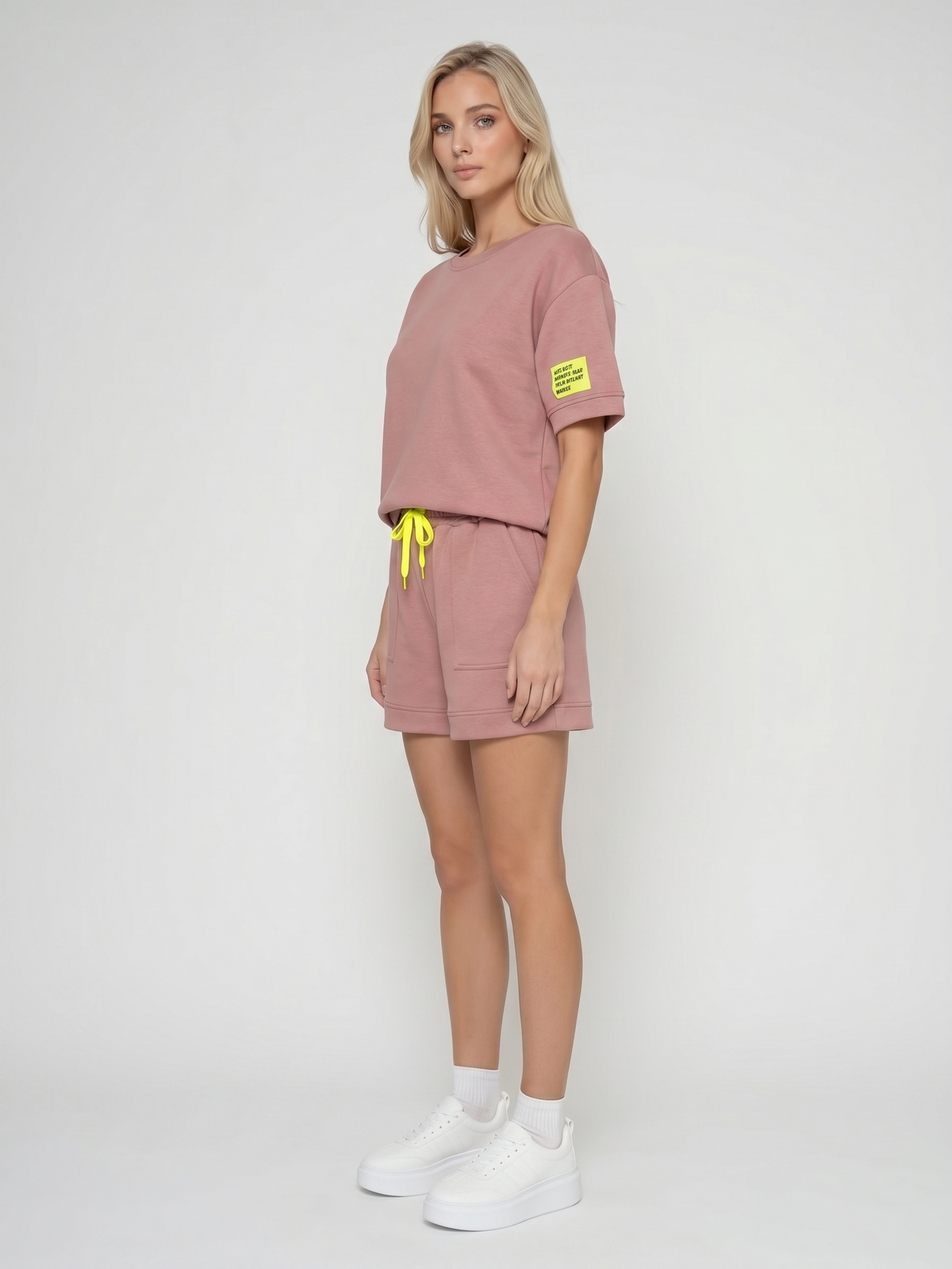 Komplet dresowy damski Pink Fashion - Bluza/Szorty Brudny Róż - W251027