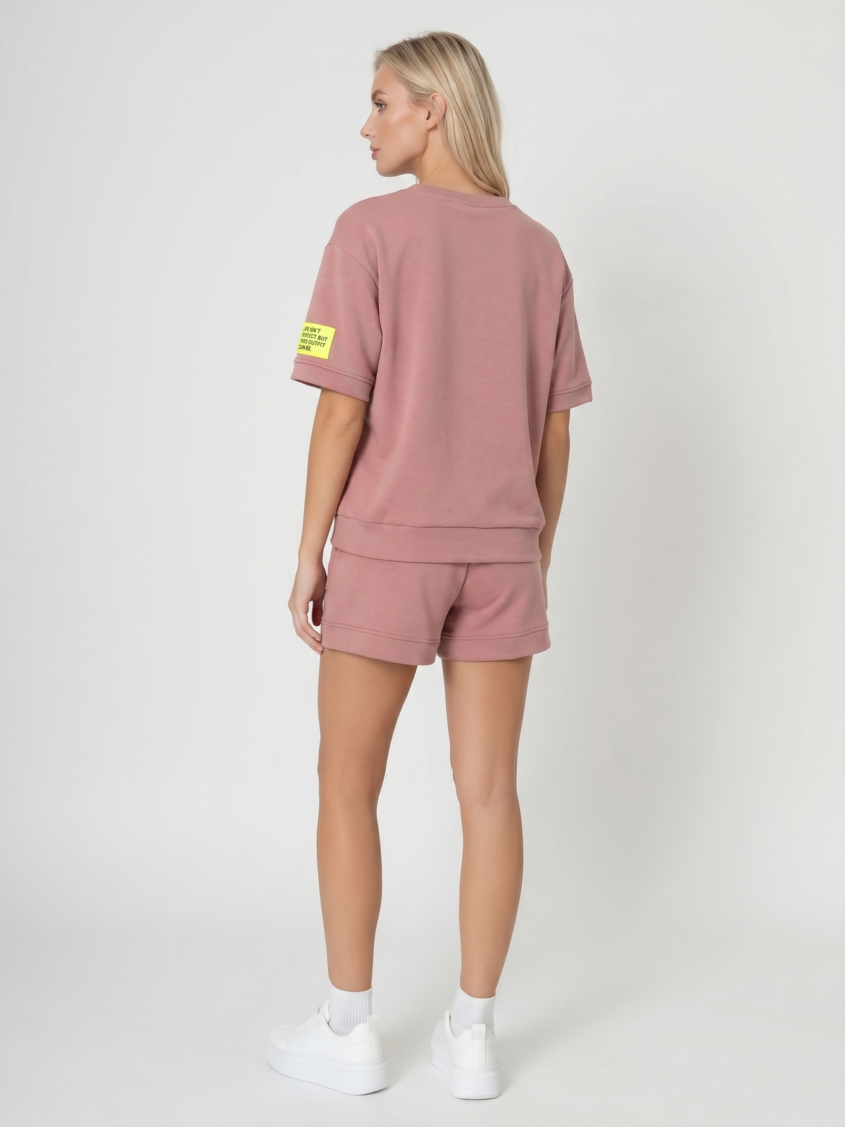 Komplet dresowy damski Pink Fashion - Bluza/Szorty Brudny Róż - W251027