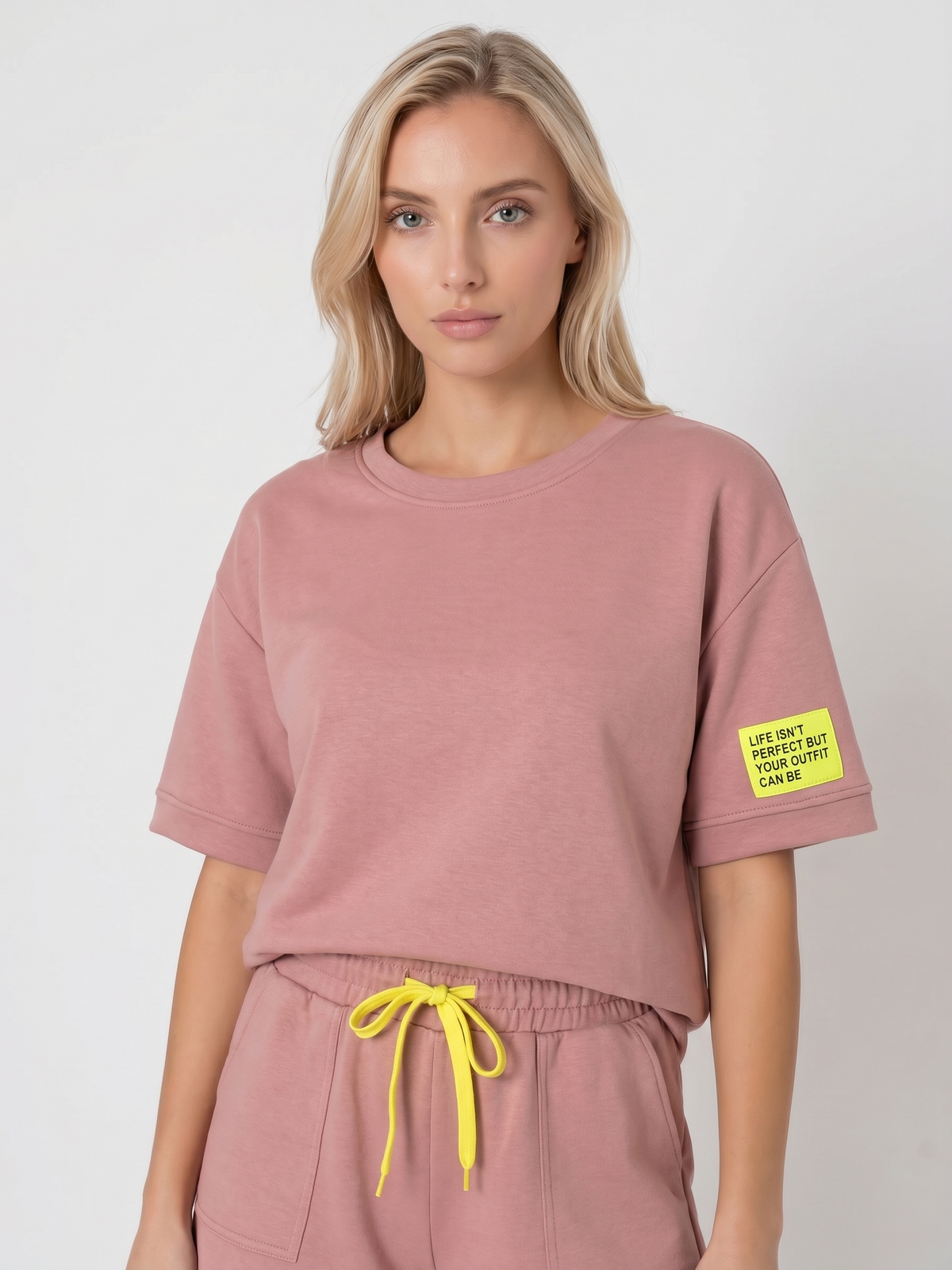 Komplet dresowy damski Pink Fashion - Bluza/Szorty Brudny Róż - W251027