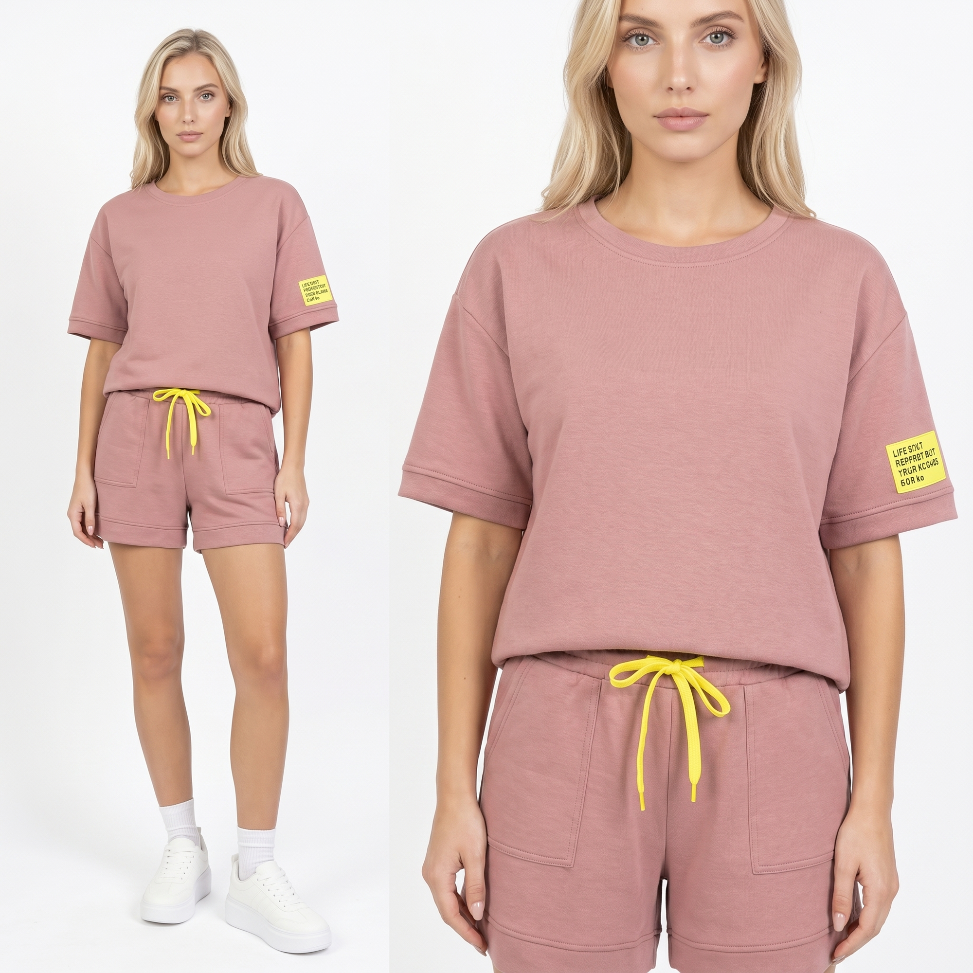 Komplet dresowy damski Pink Fashion - Bluza/Szorty Brudny Róż - W251027