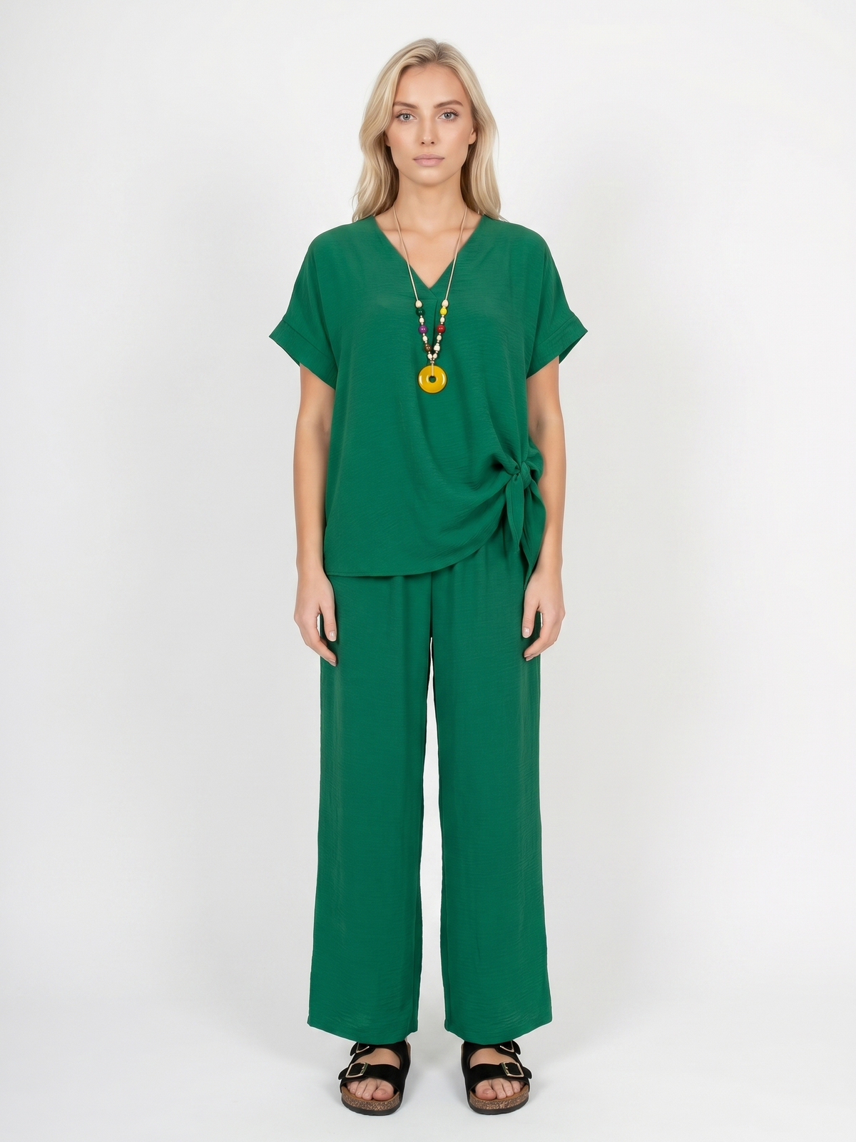 Letni damski komplet Pnk Fashion Bluzka/Spodnie Zielony-1 - W240965