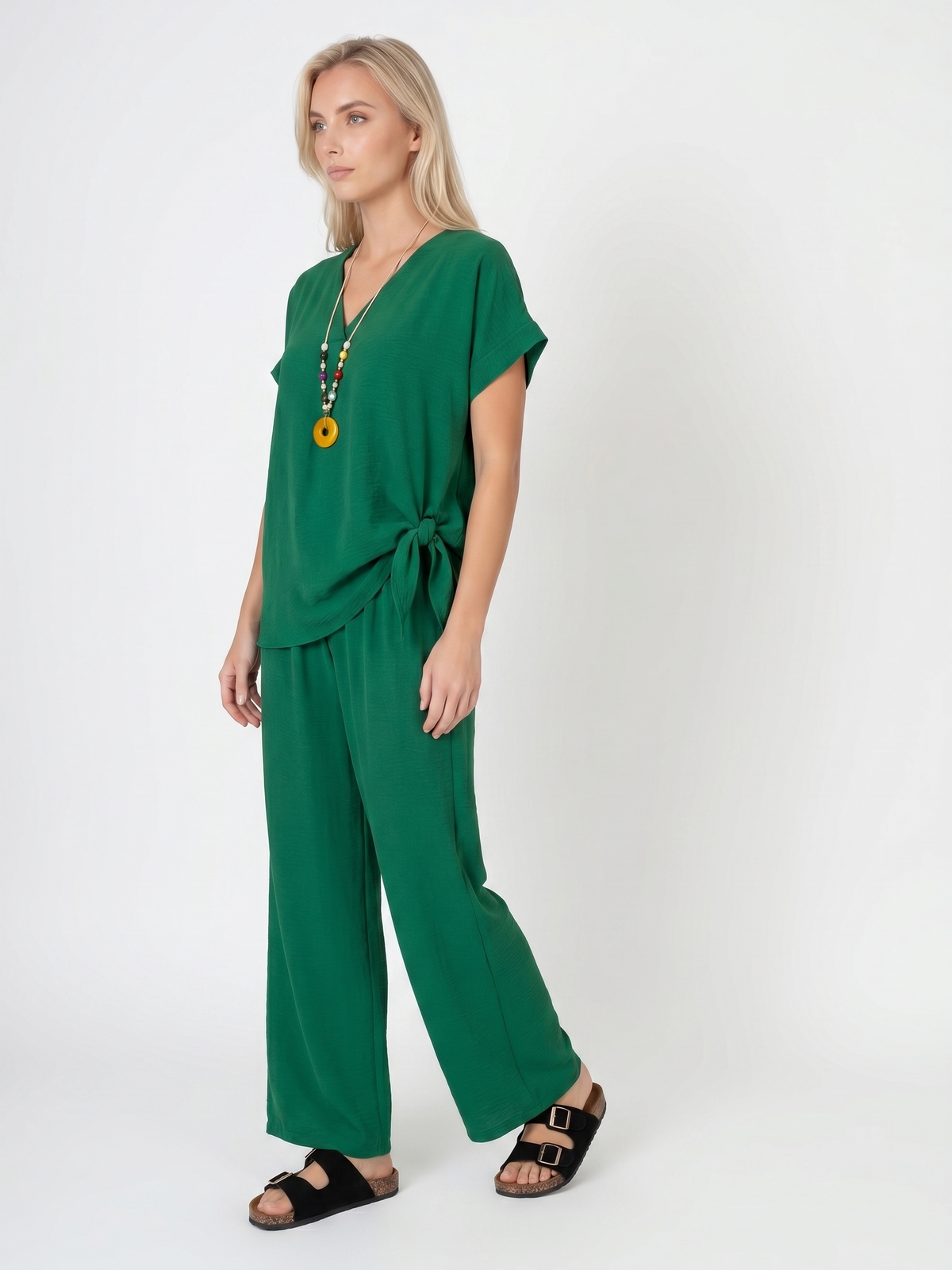 Letni damski komplet Pnk Fashion Bluzka/Spodnie Zielony-1 - W240965