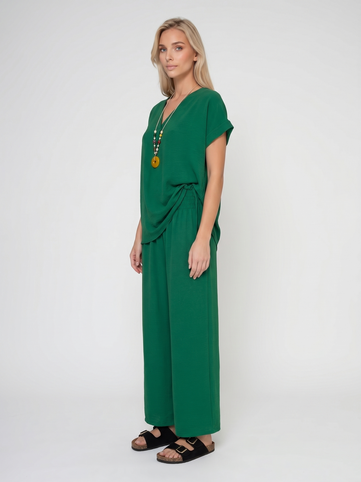 Letni damski komplet Pnk Fashion Bluzka/Spodnie Zielony-1 - W240965