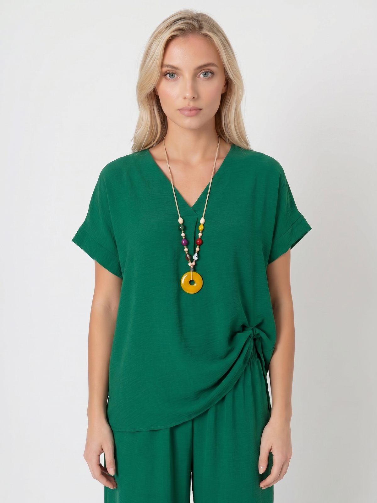 Letni damski komplet Pnk Fashion Bluzka/Spodnie Zielony-1 - W240965