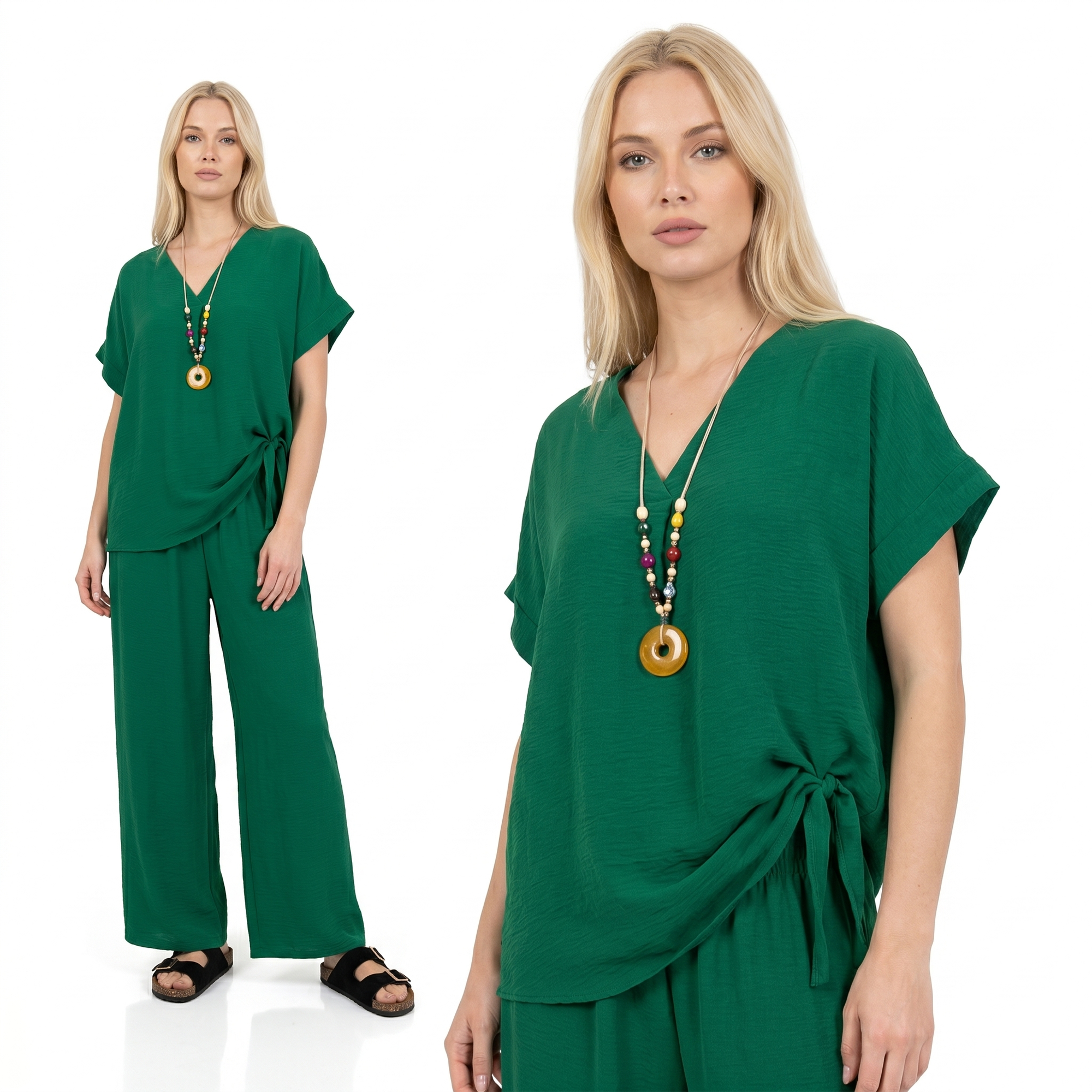 Letni damski komplet Pnk Fashion Bluzka/Spodnie Zielony-1 - W240965