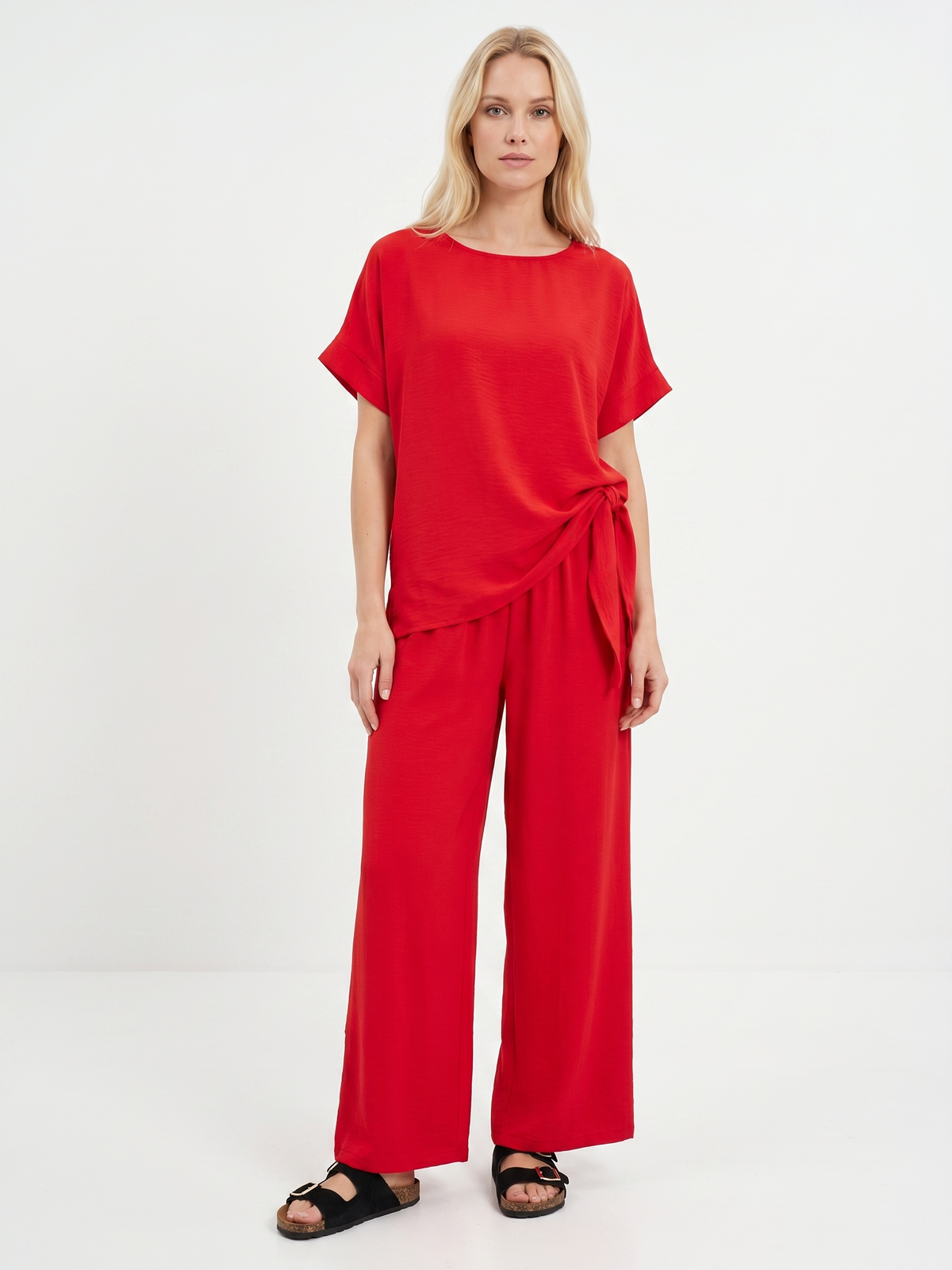 Letni damski komplet Pnk Fashion Bluzka/Spodnie Czerwony - W250730