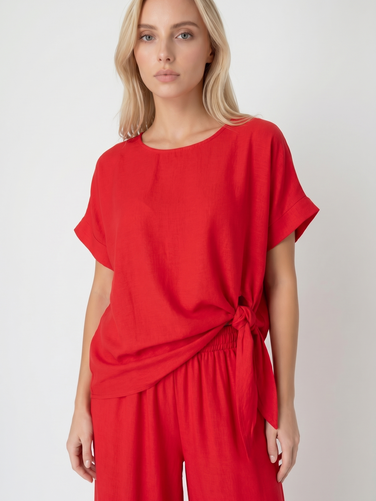 Letni damski komplet Pnk Fashion Bluzka/Spodnie Czerwony - W250730
