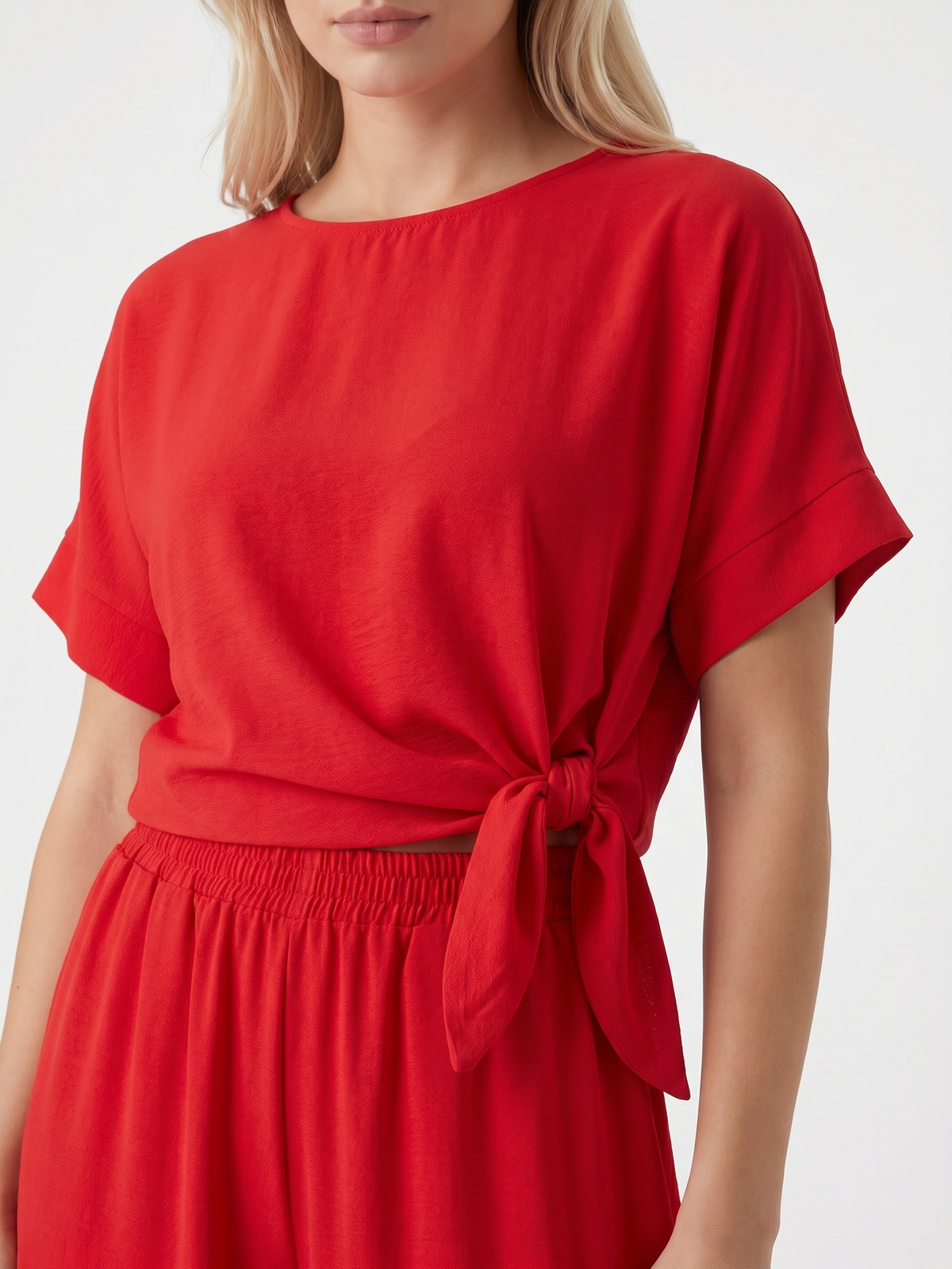 Letni damski komplet Pnk Fashion Bluzka/Spodnie Czerwony - W250730