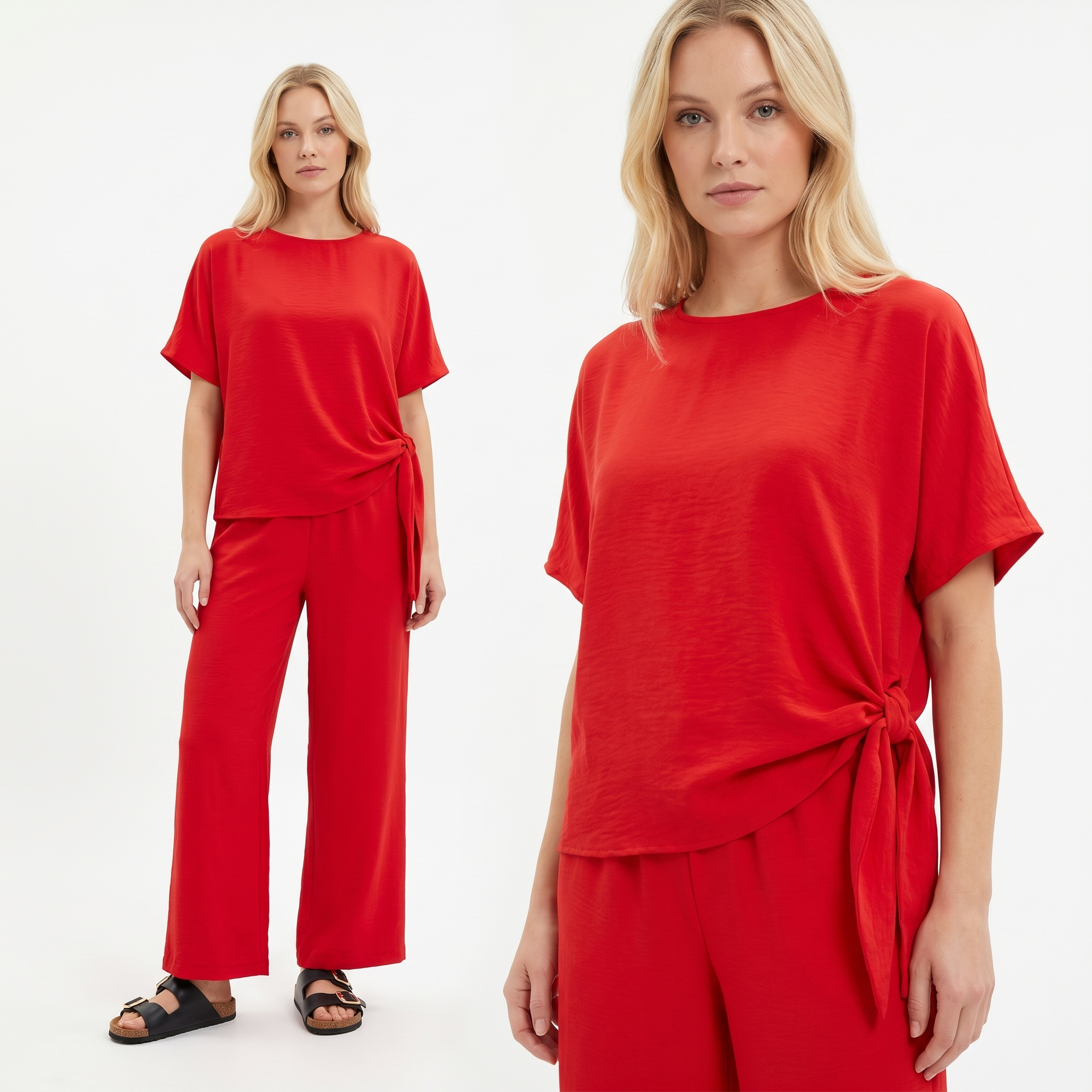 Letni damski komplet Pnk Fashion Bluzka/Spodnie Czerwony - W250730