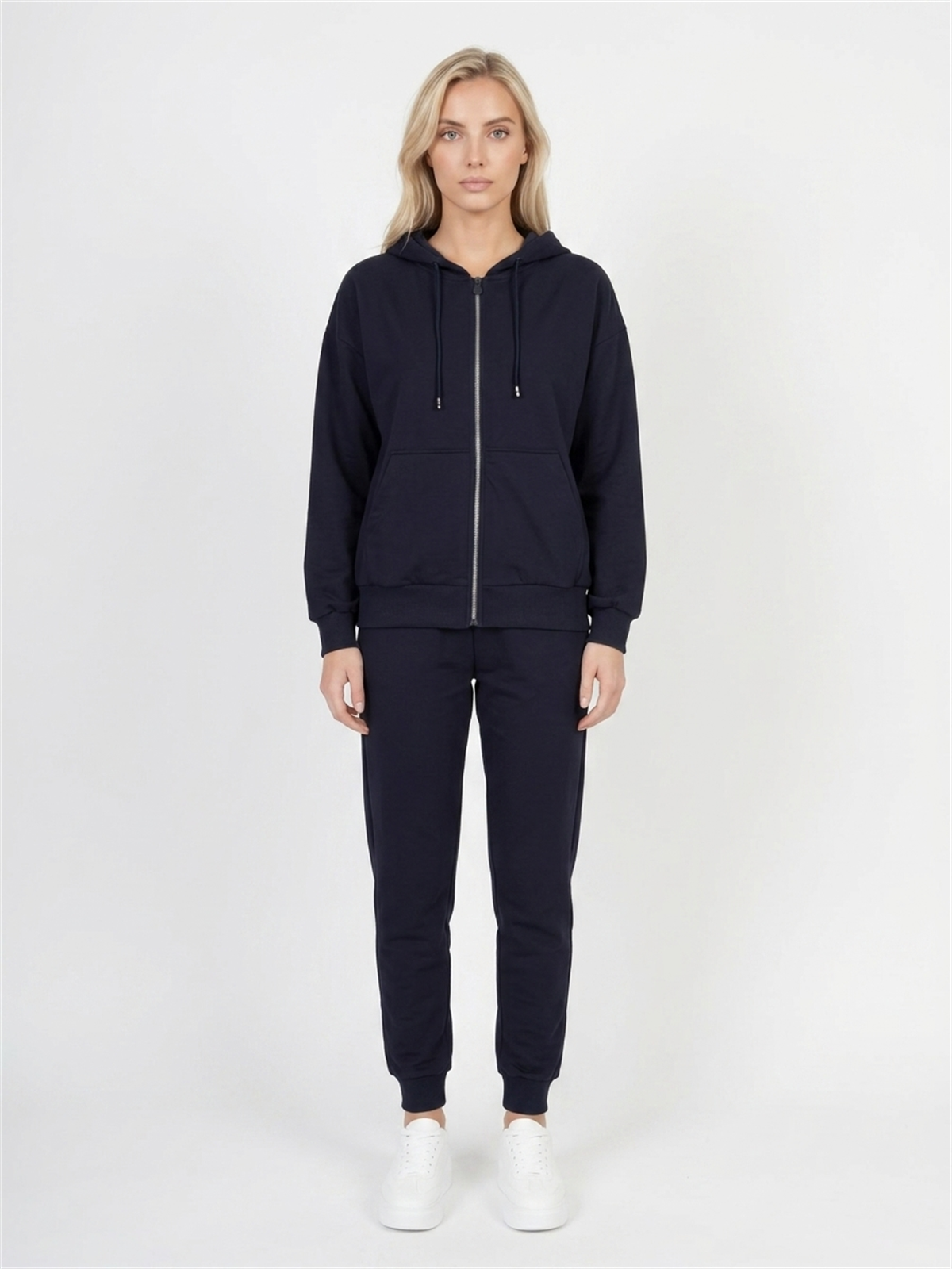 Bluza damska Megi kangurka rozpinana z kapturem Granatowa - W261133