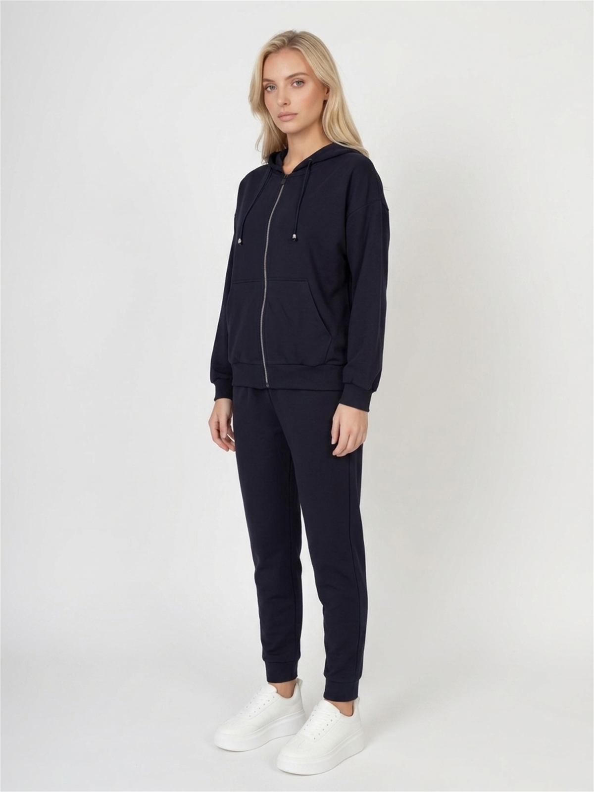 Bluza damska Megi kangurka rozpinana z kapturem Granatowa - W261133