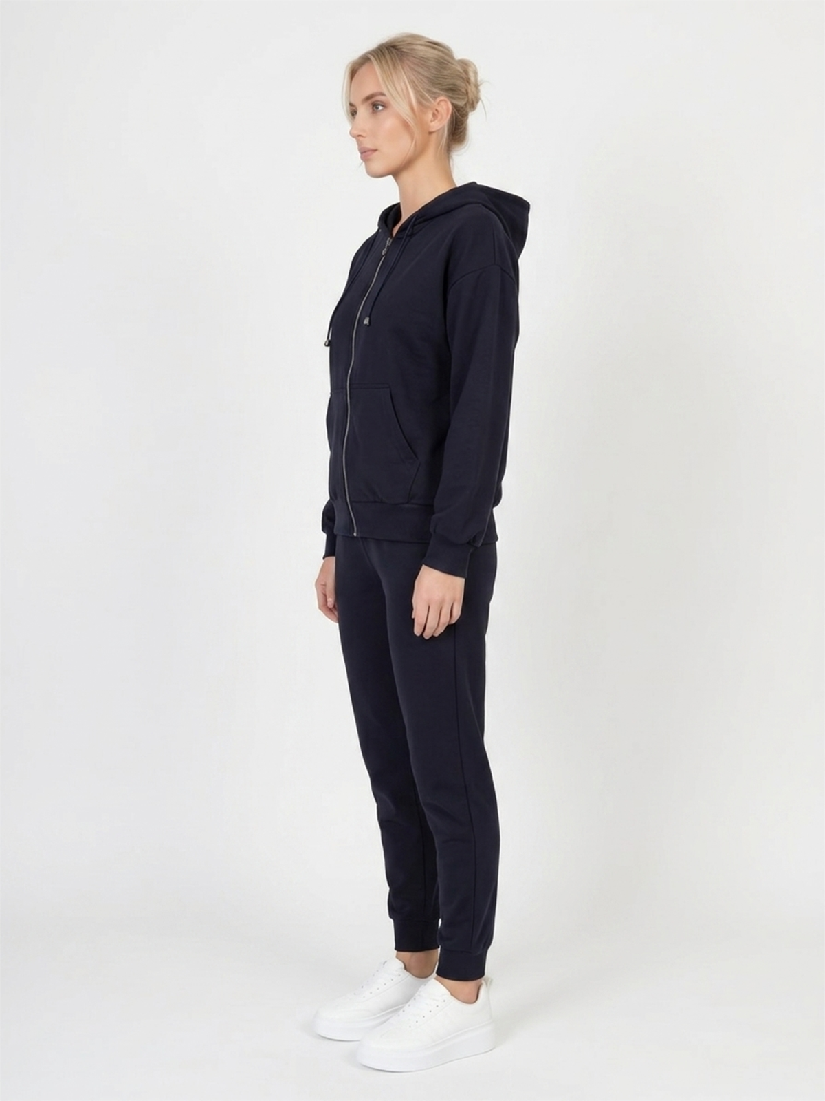 Bluza damska Megi kangurka rozpinana z kapturem Granatowa - W261133