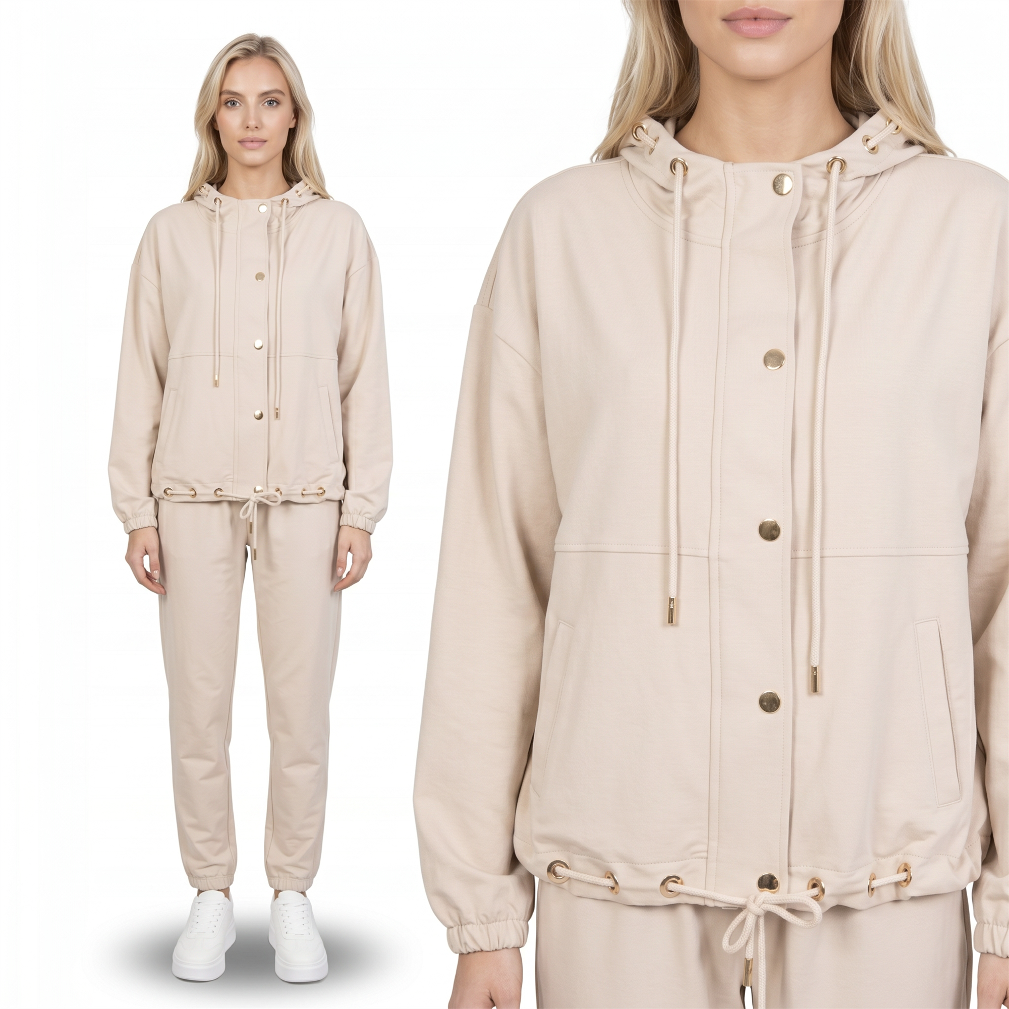Rozpinana bluza damska z kapturem Megi J.Beżowa - W250815