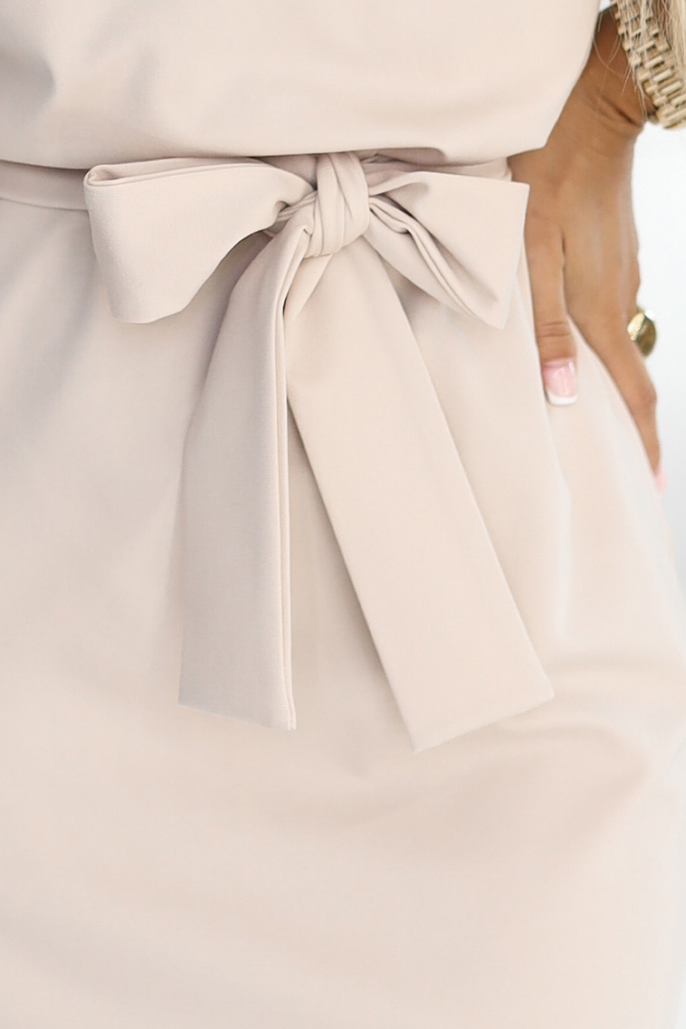 240-5 ROXI dress with asymmetrical skirt and belt - beige-5 68450 