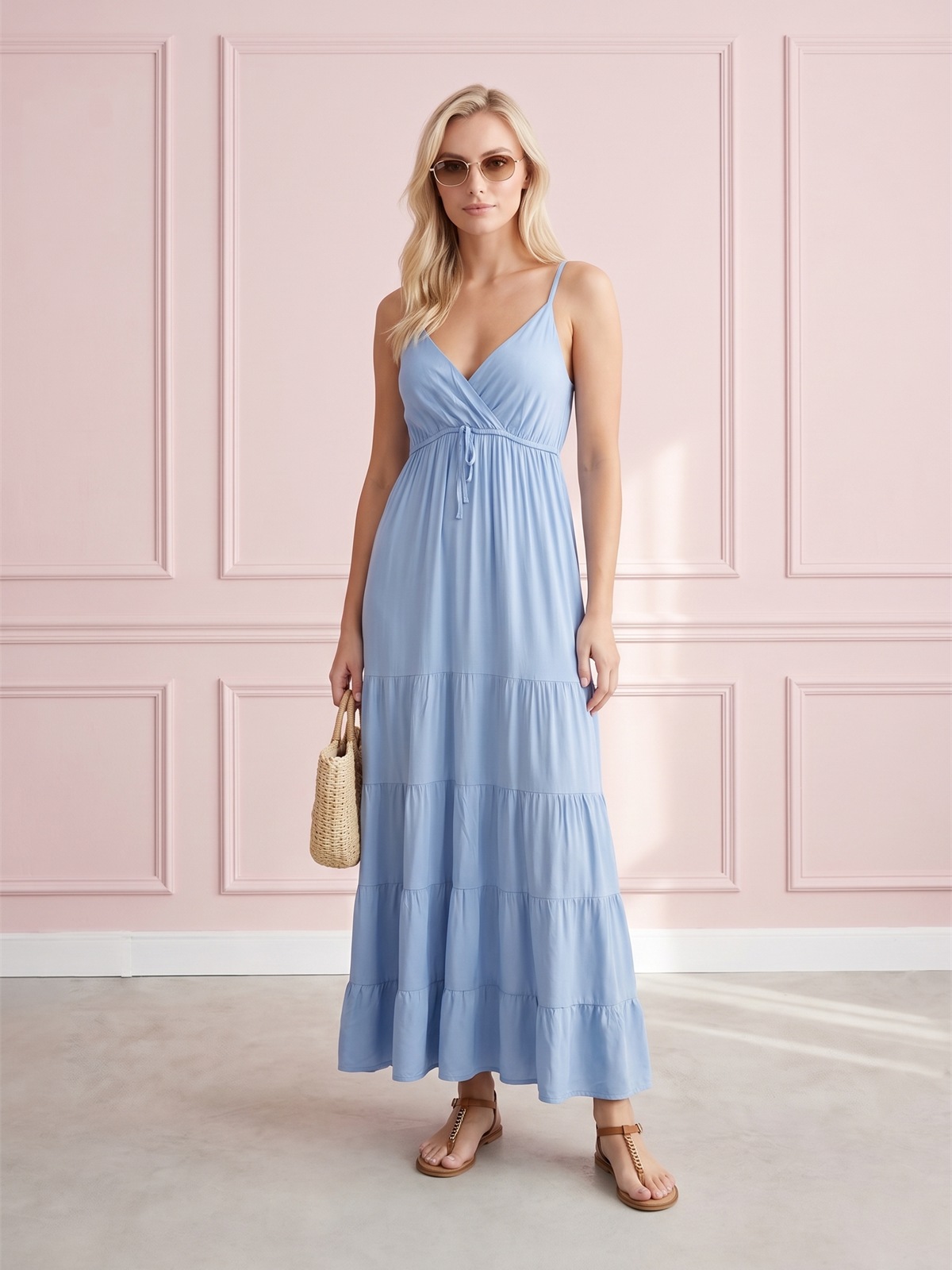 Letnia sukienka maxi boho na ramiączka Pink Fashion Jeans - W261343