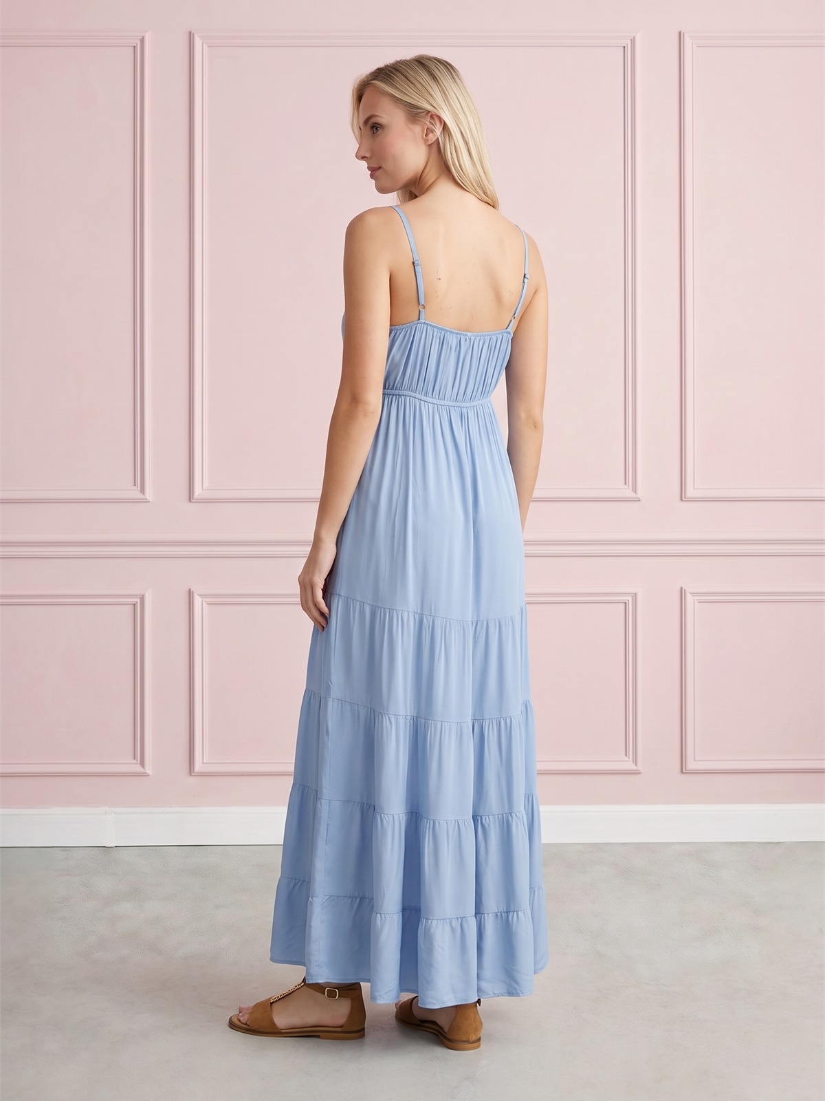 Letnia sukienka maxi boho na ramiączka Pink Fashion Jeans - W261343