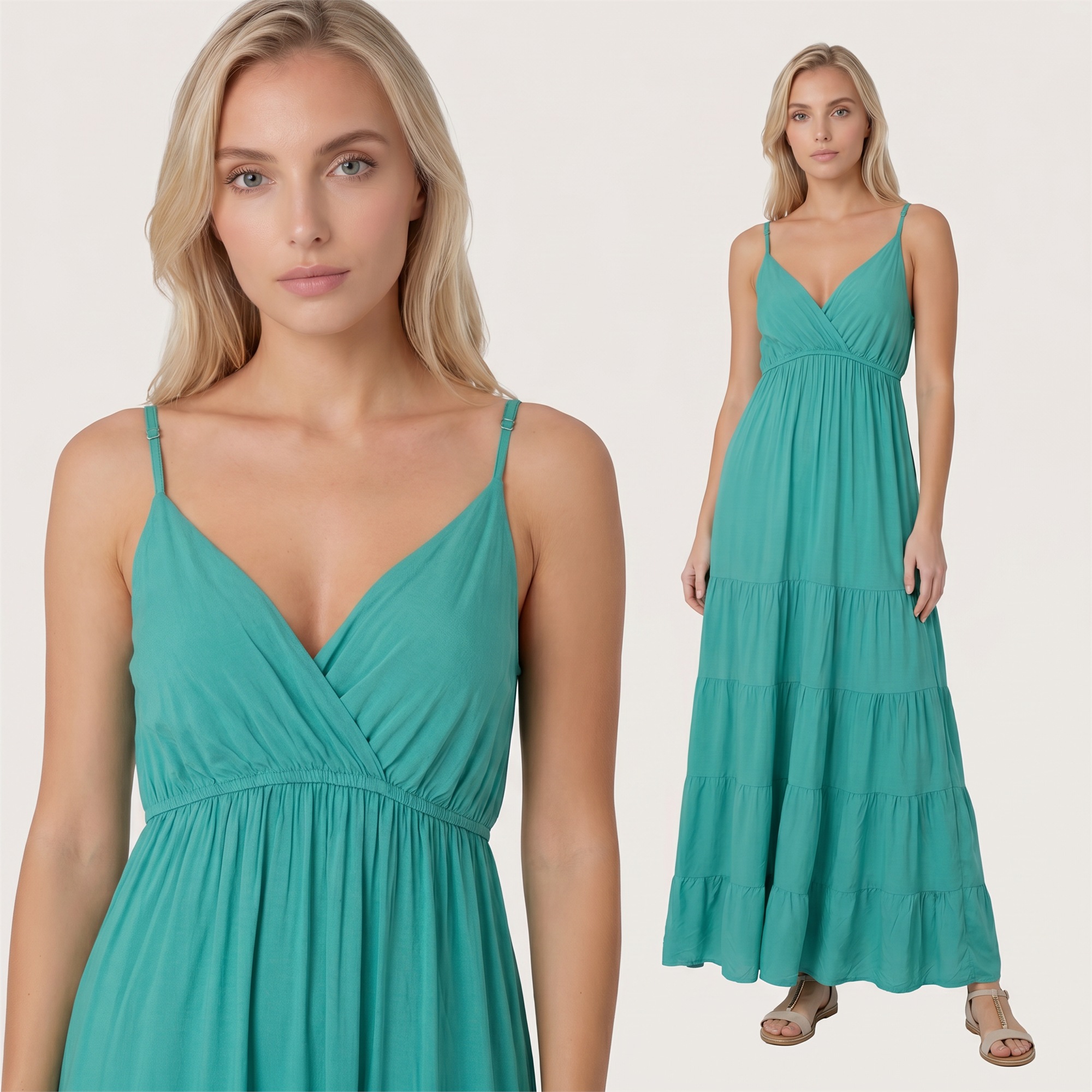 Letnia sukienka maxi boho na ramiączka Pink Fashion Zielona - W261343
