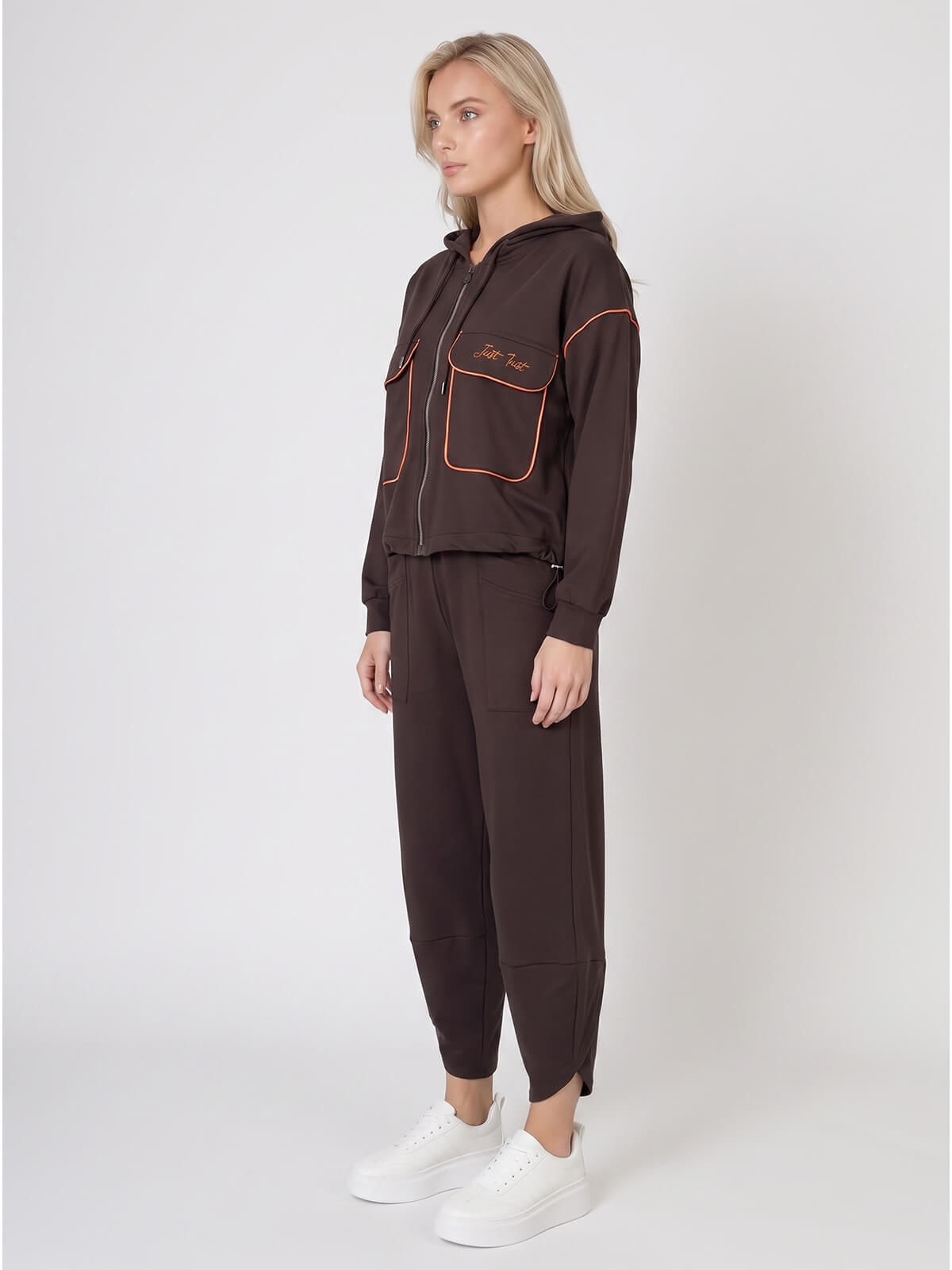 Bluza damska Megi rozpinana z kapturem Czekoladowa - W261377 (3).jpg