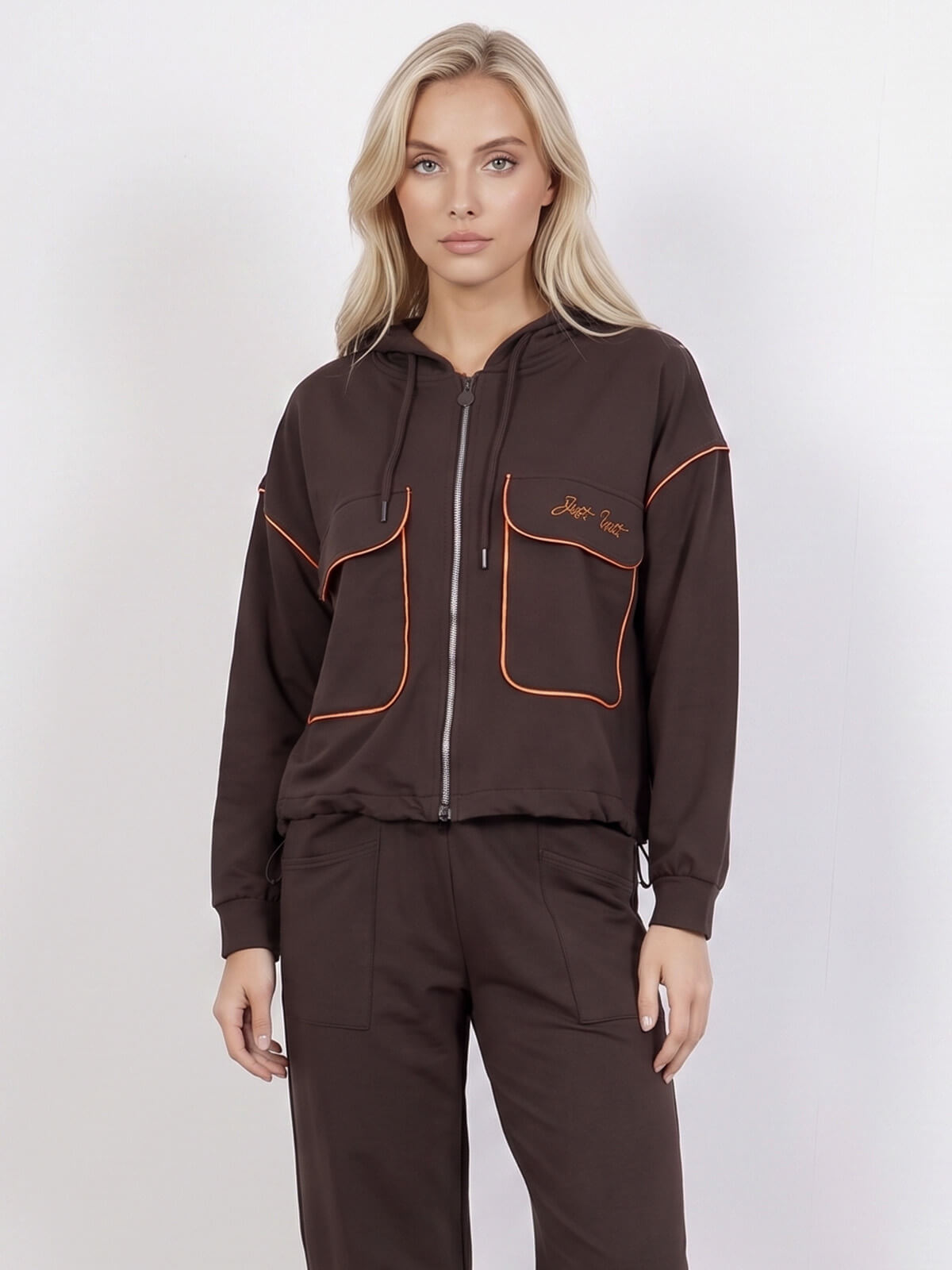 Bluza damska Megi rozpinana z kapturem Czekoladowa - W261377 (6).jpg
