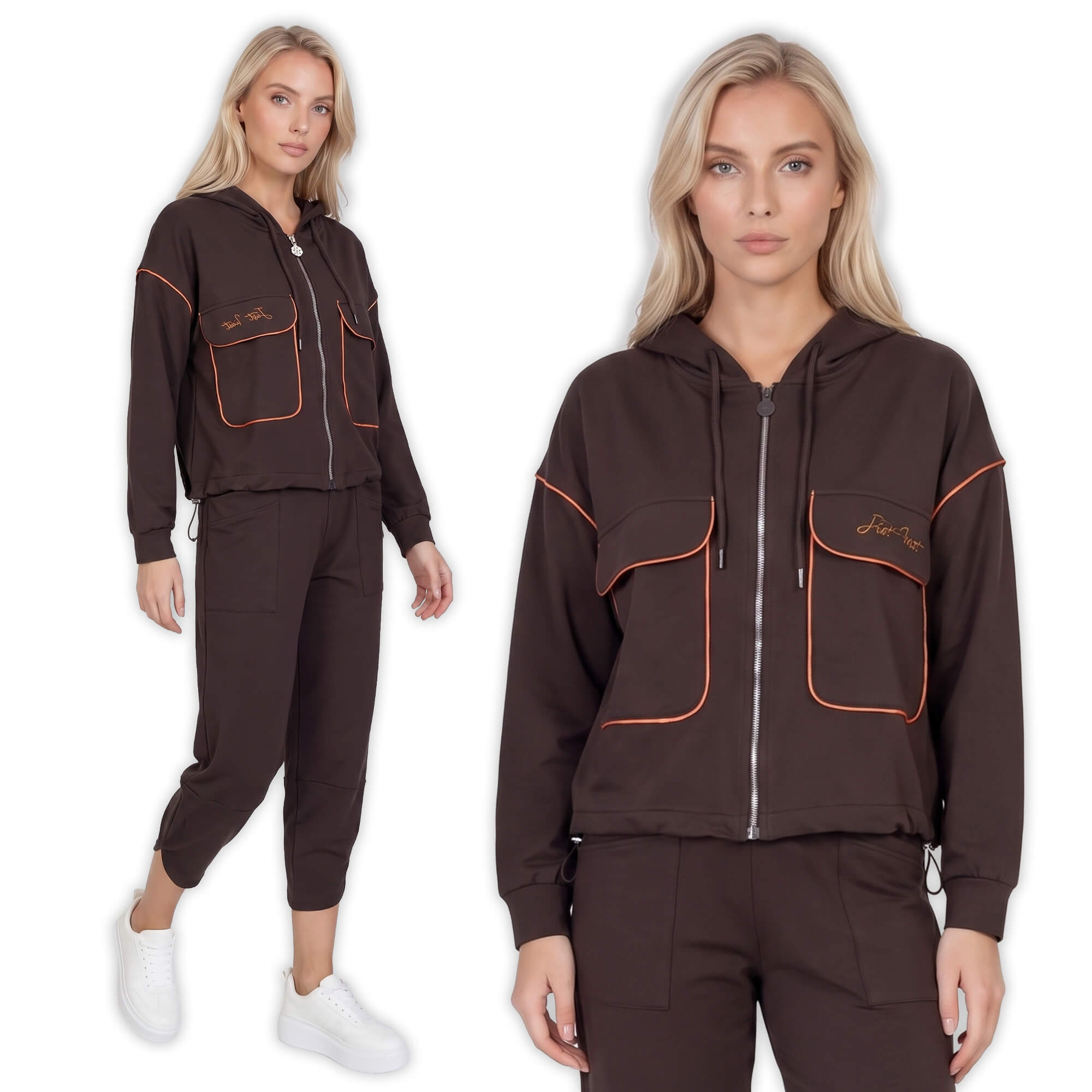 Bluza damska Megi rozpinana z kapturem Czekoladowa - W261377 (8).jpg