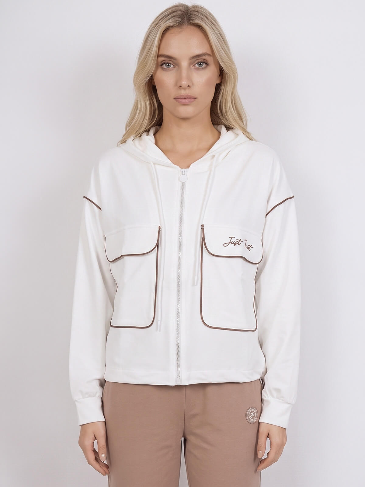 Bluza damska Megi rozpinana z kapturem Śmietankowa - W261377 (3).jpg