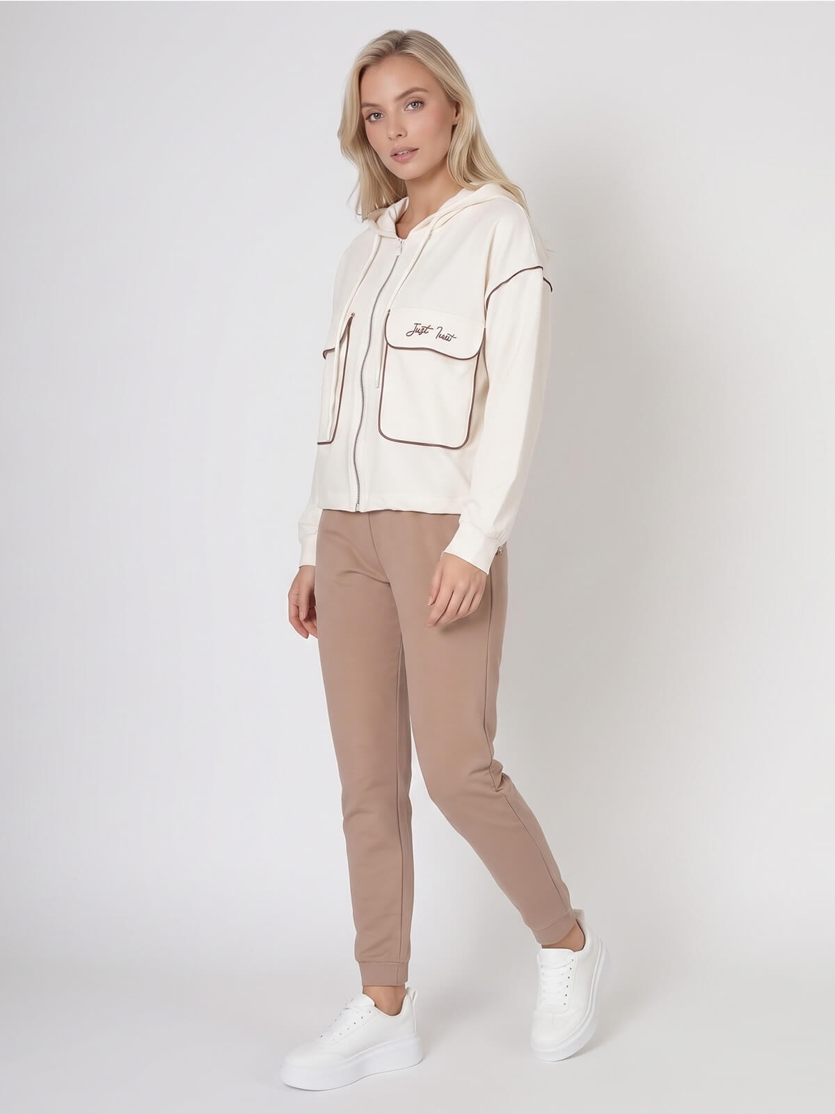 Bluza damska Megi rozpinana z kapturem Śmietankowa - W261377 (4).jpg