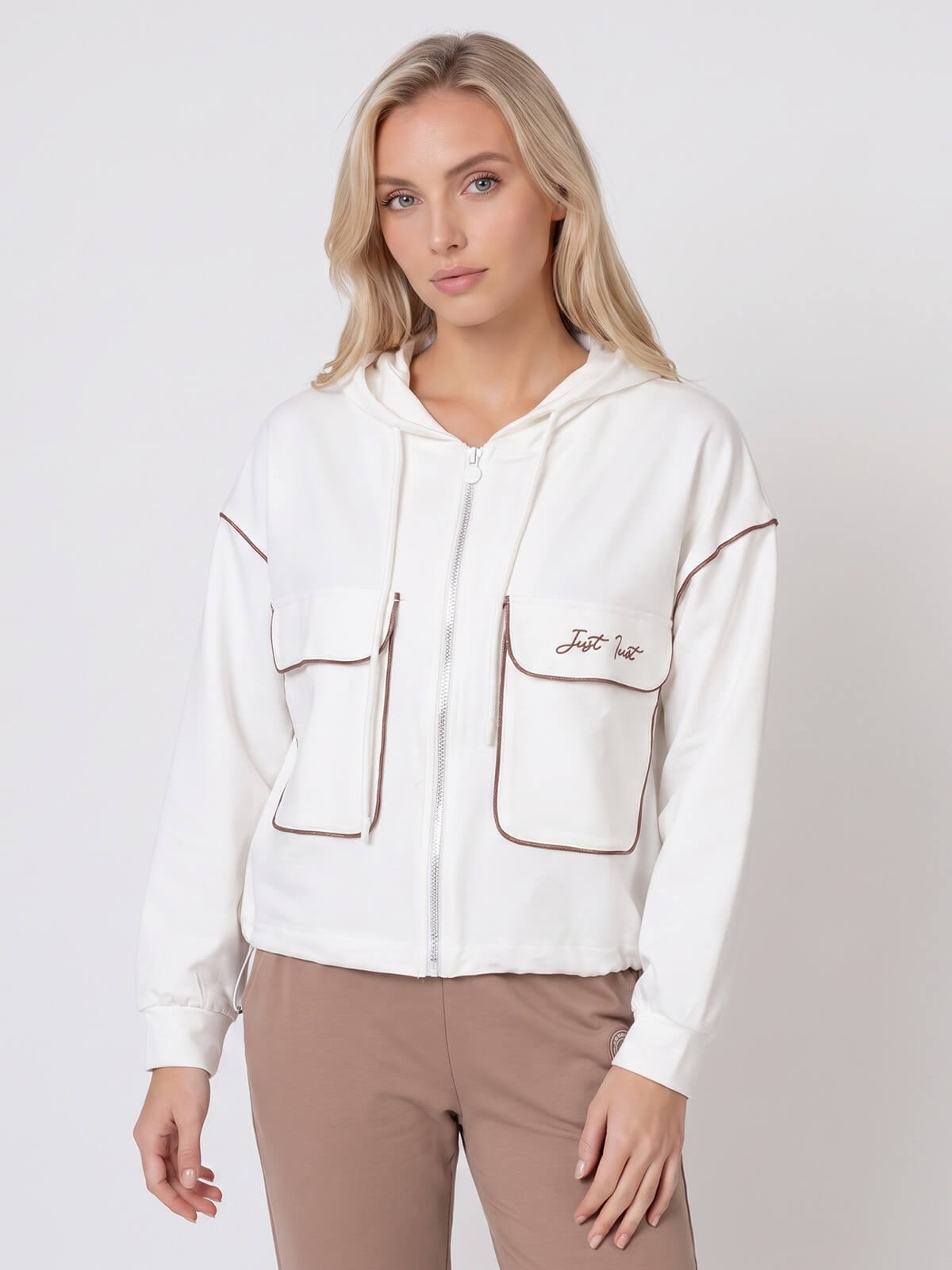 Bluza damska Megi rozpinana z kapturem Śmietankowa - W261377 (6).jpg