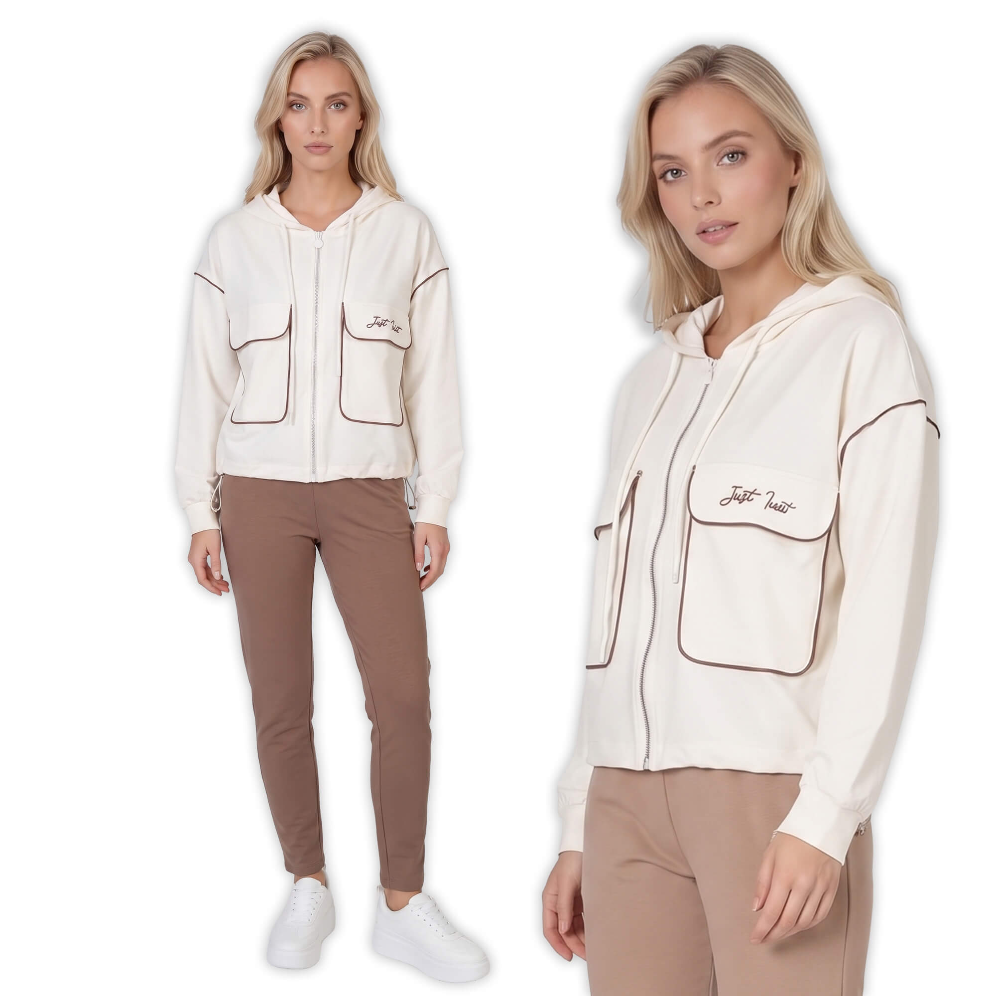 Bluza damska Megi rozpinana z kapturem Śmietankowa - W261377 (8).jpg
