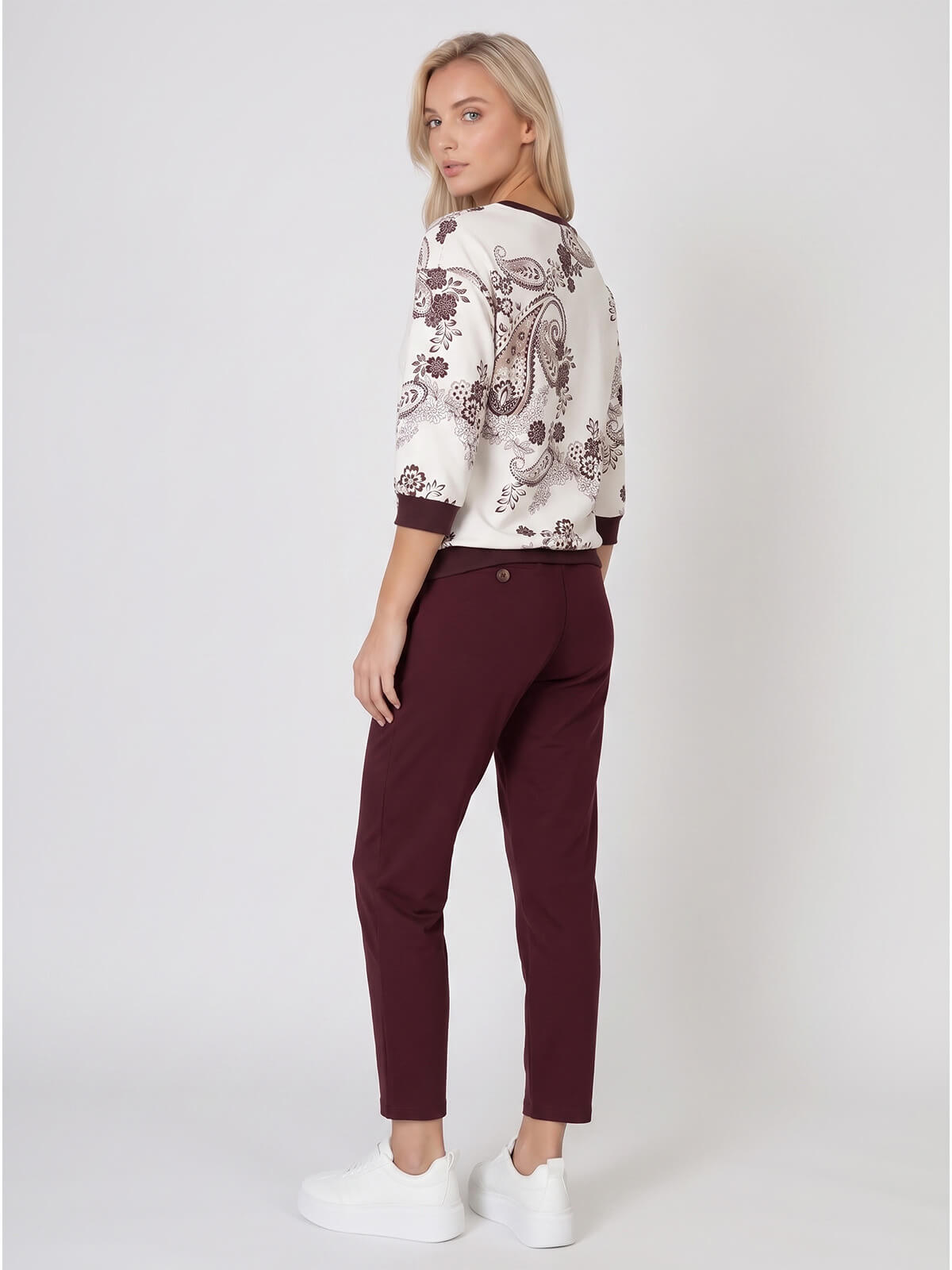 Bluza damska Megi rękaw 34 print ŚmietankowaBurgundowa - W261383 (1).jpg