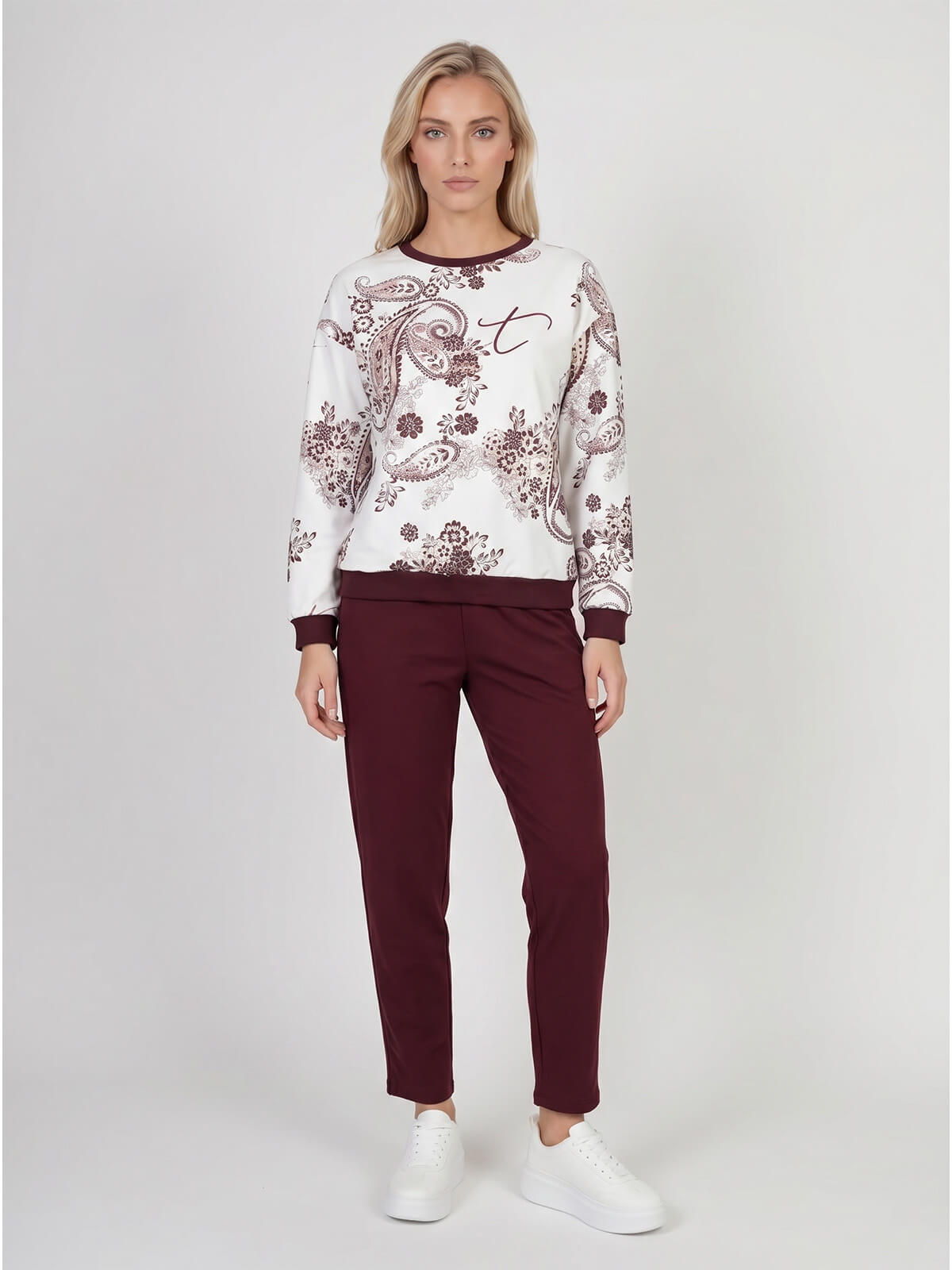 Bluza damska Megi rękaw 34 print ŚmietankowaBurgundowa - W261383 (4).jpg
