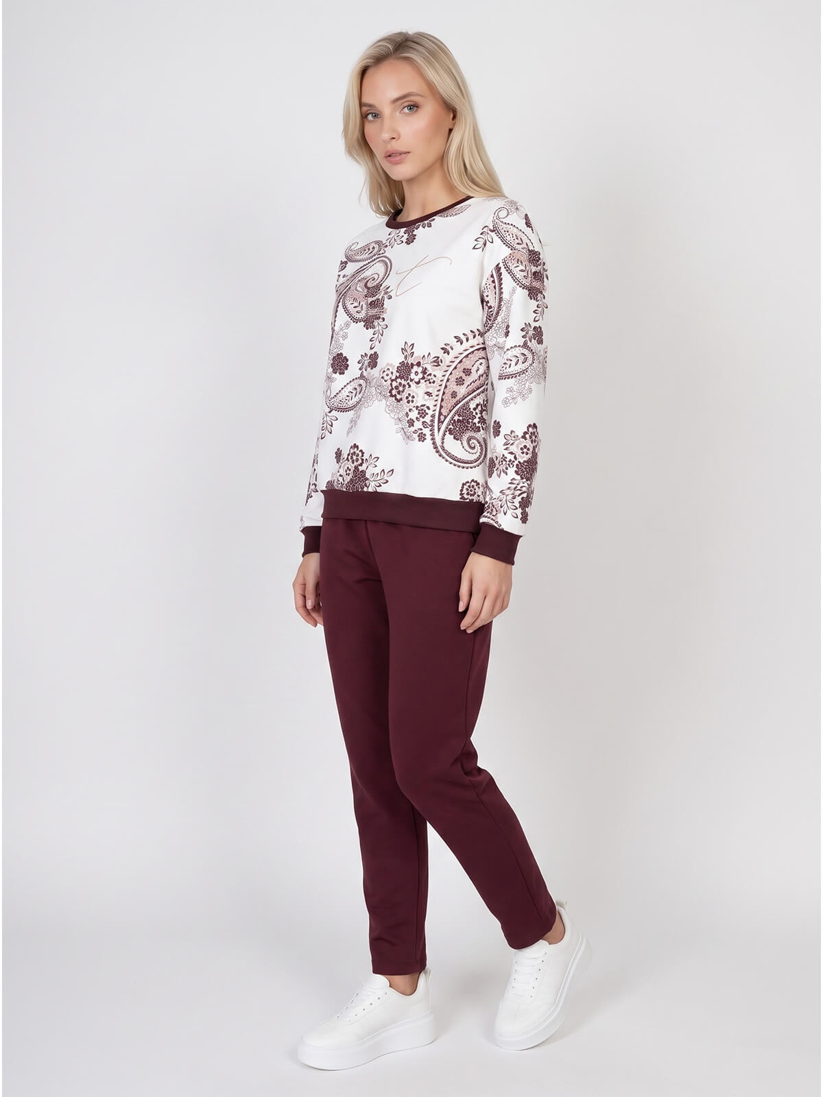 Bluza damska Megi rękaw 34 print ŚmietankowaBurgundowa - W261383 (5).jpg