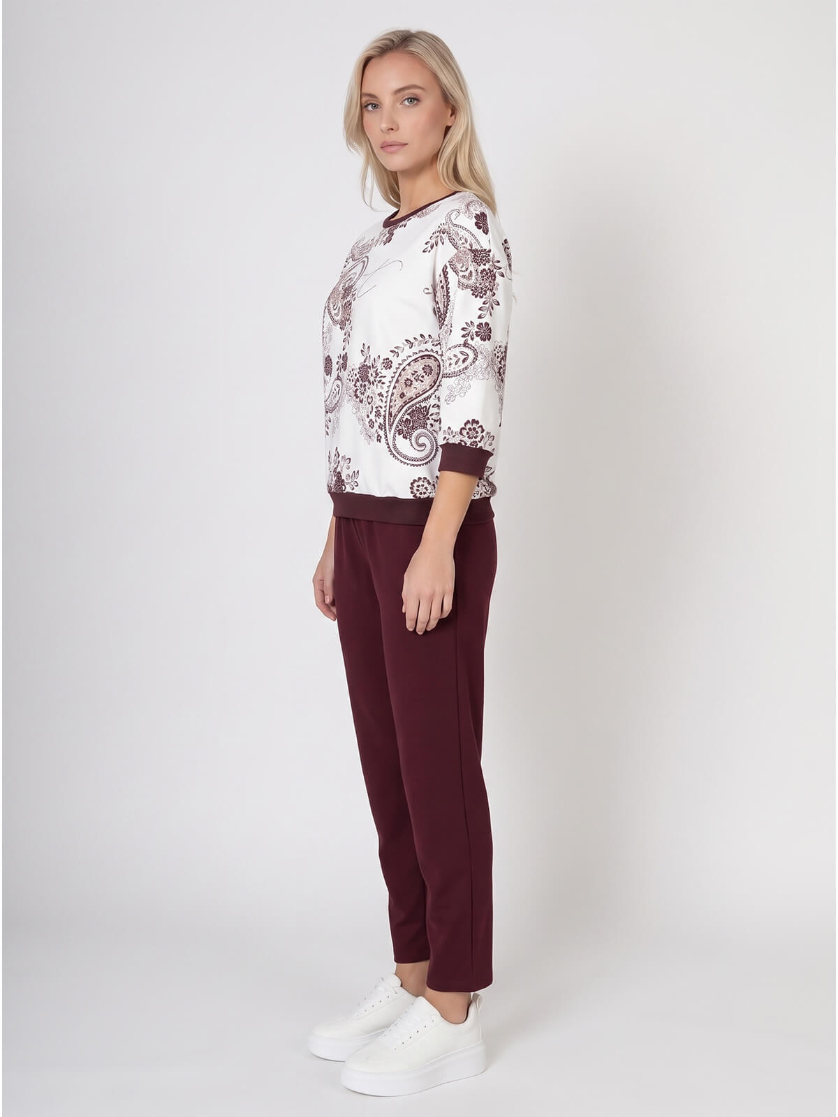 Bluza damska Megi rękaw 34 print ŚmietankowaBurgundowa - W261383 (6).jpg