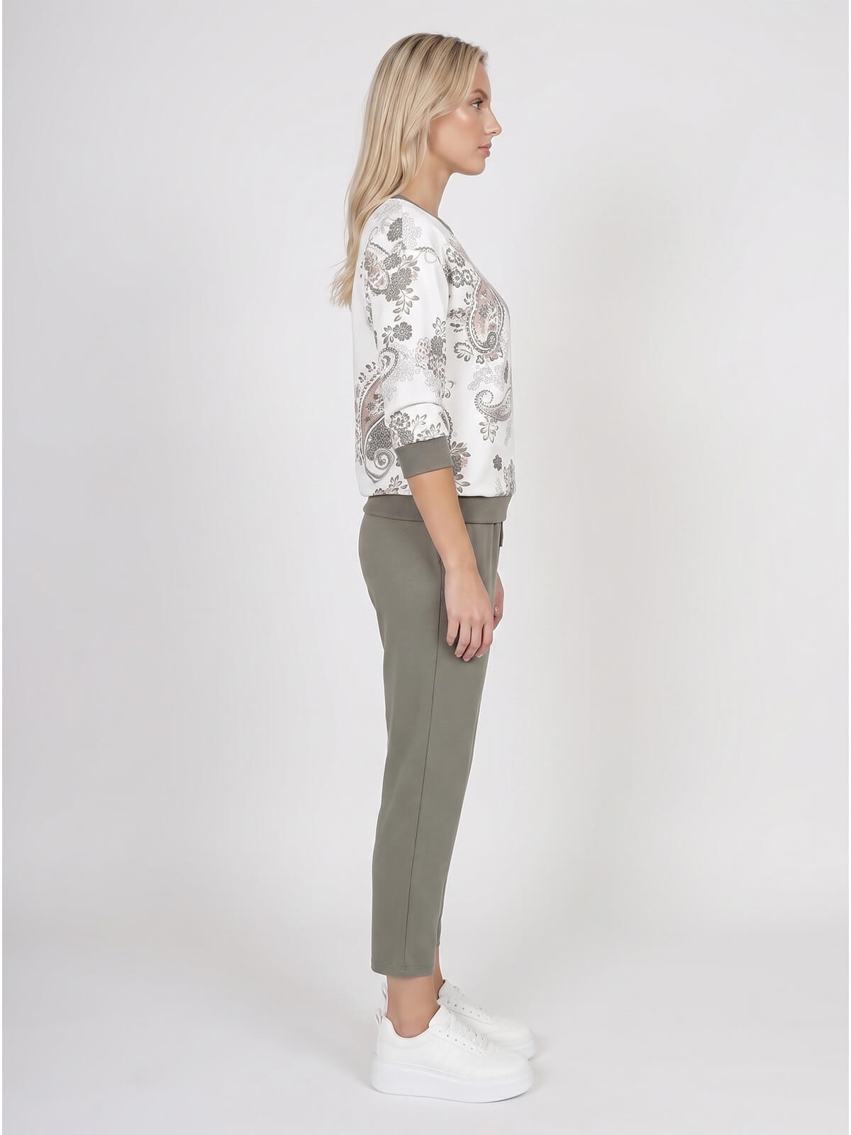 Bluza damska Megi rękaw 34 print ŚmietankowaKhaki - W261383 (4).jpg