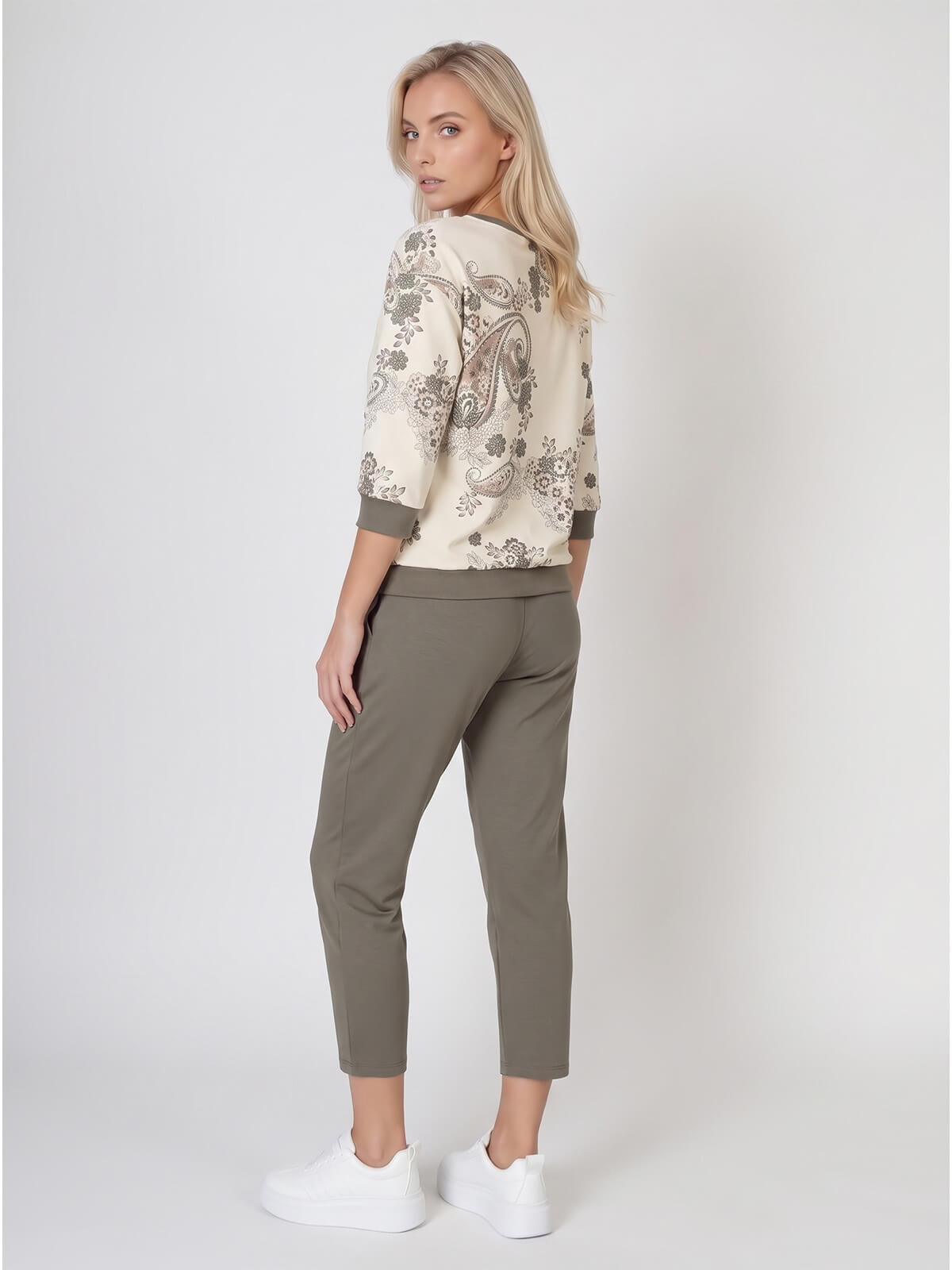Bluza damska Megi rękaw 34 print ŚmietankowaKhaki - W261383 (6).jpg