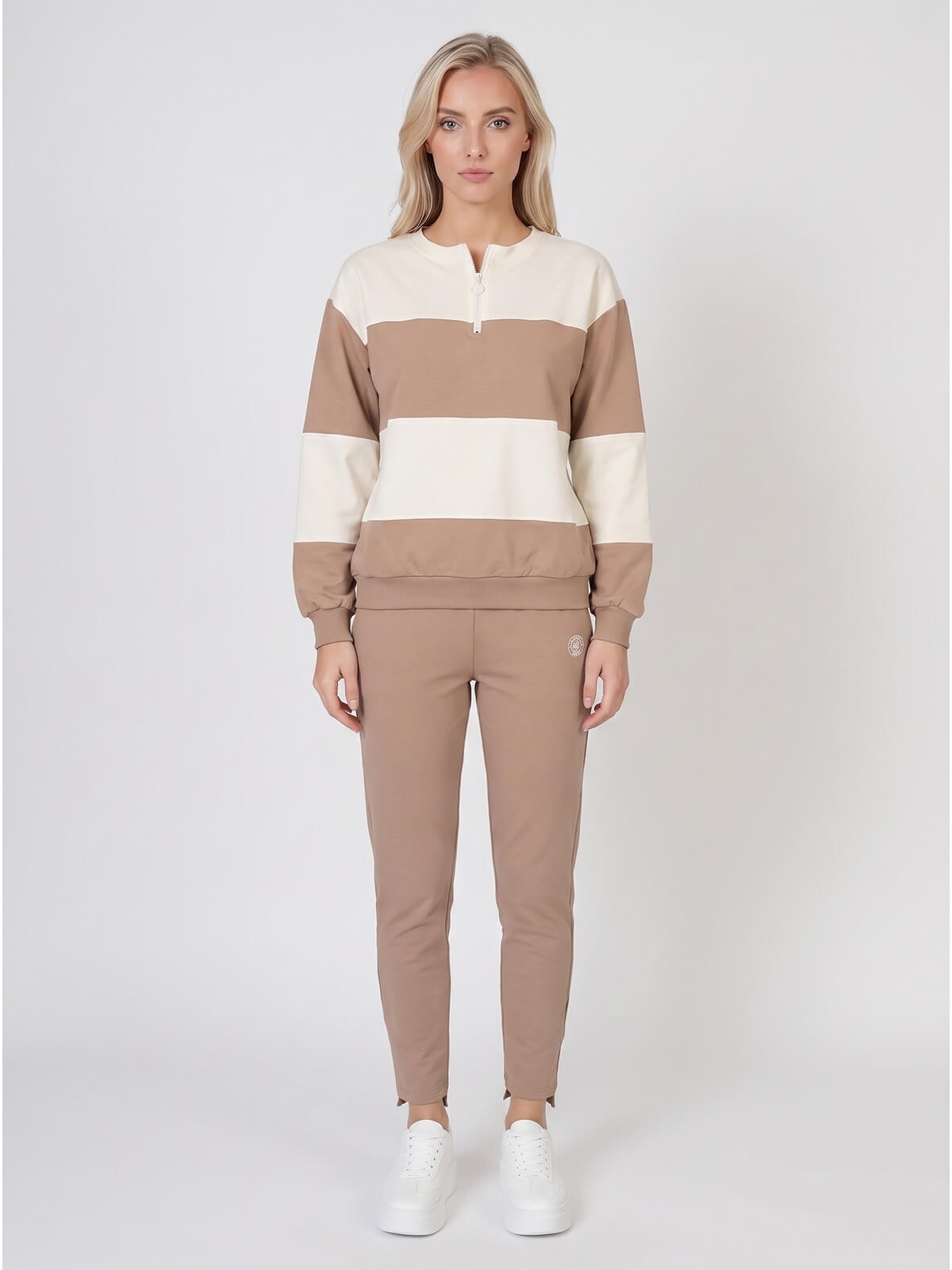 Bluza damska Megi w paski długi rękaw ŚmietankowaBeżowa - W261387 (1).jpg