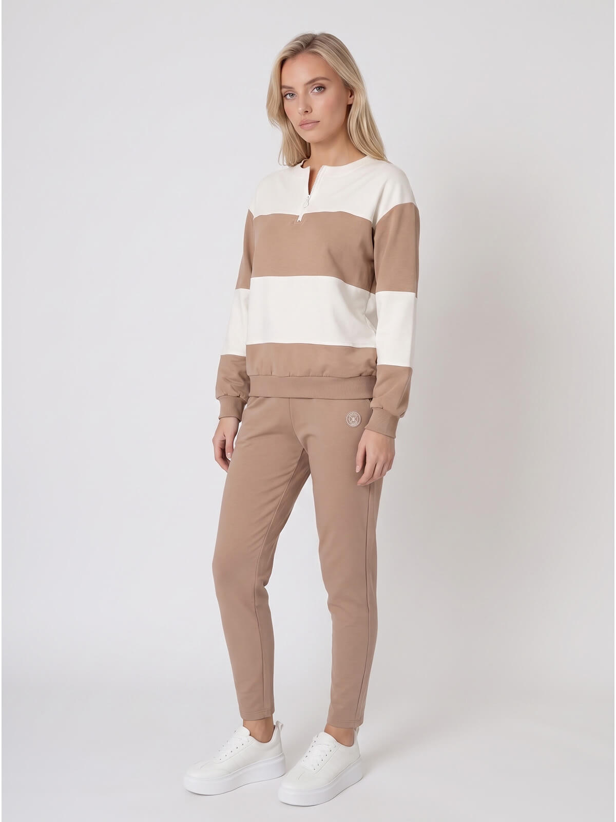 Bluza damska Megi w paski długi rękaw ŚmietankowaBeżowa - W261387 (2).jpg