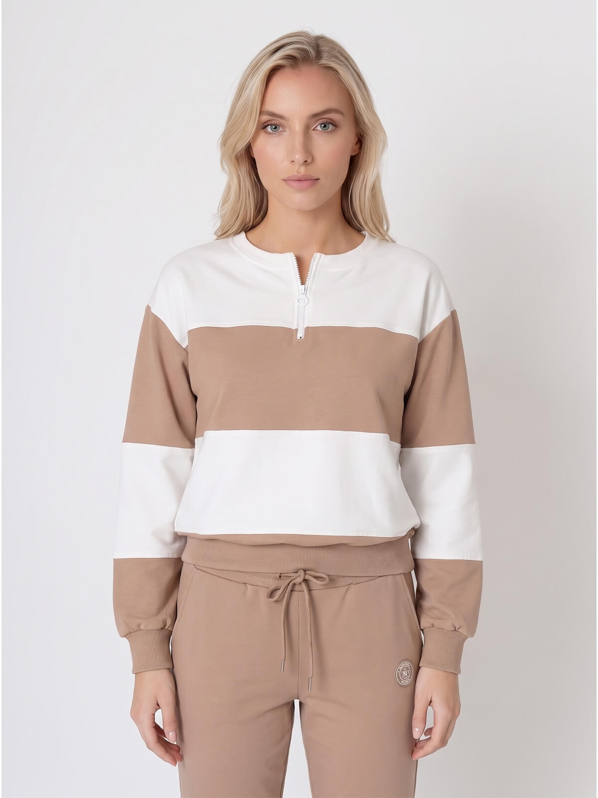 Bluza damska Megi w paski długi rękaw ŚmietankowaBeżowa - W261387 (3).jpg