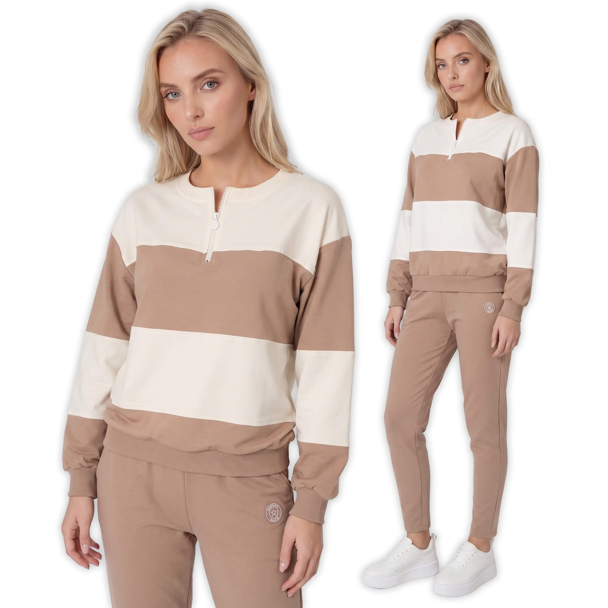 Bluza damska Megi w paski długi rękaw ŚmietankowaBeżowa - W261387 (8).jpg