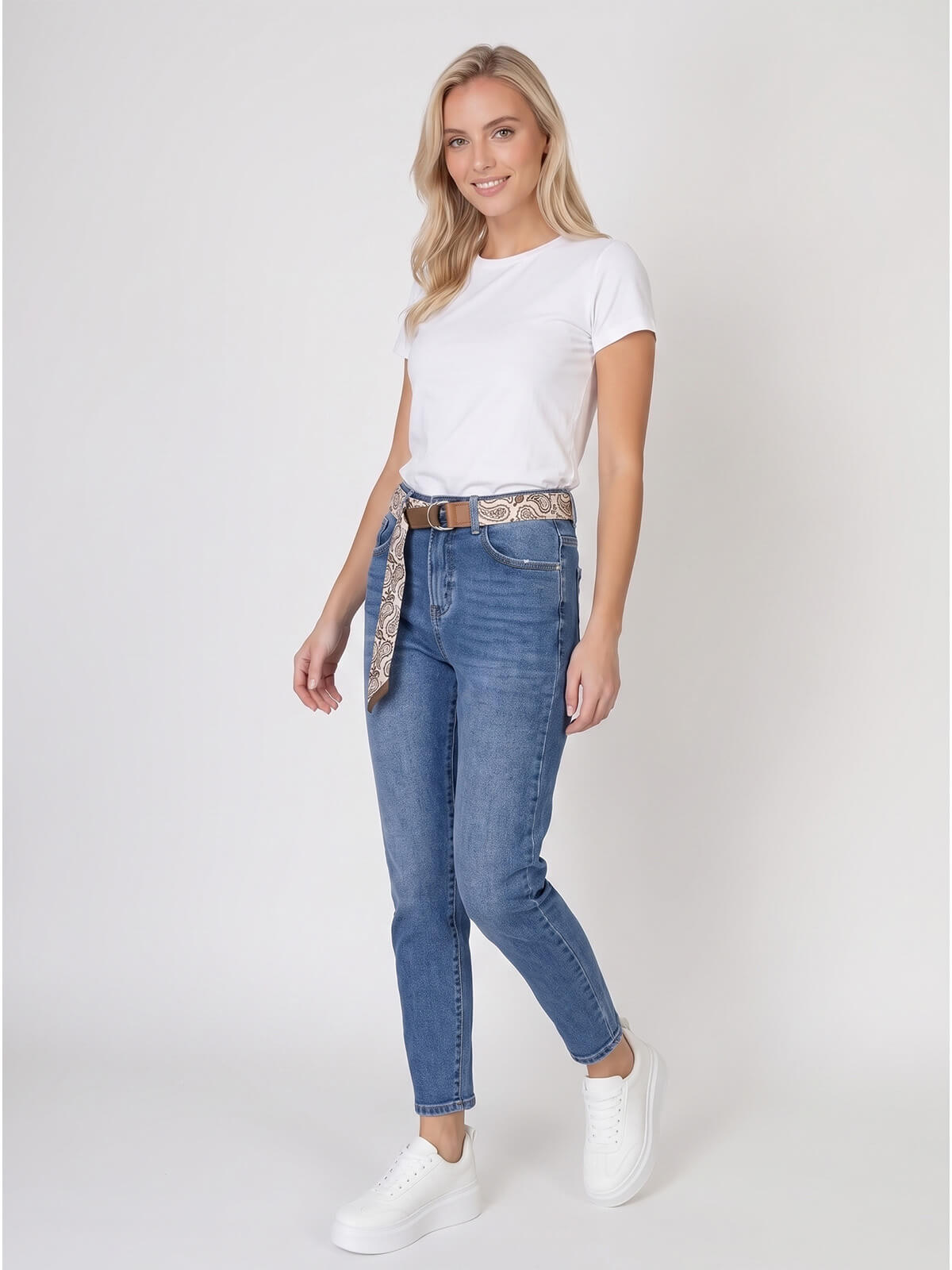 Spodnie jeans damskie M.Sara Boyfriend wysoki stan Niebieskie - W261394 (3).jpg